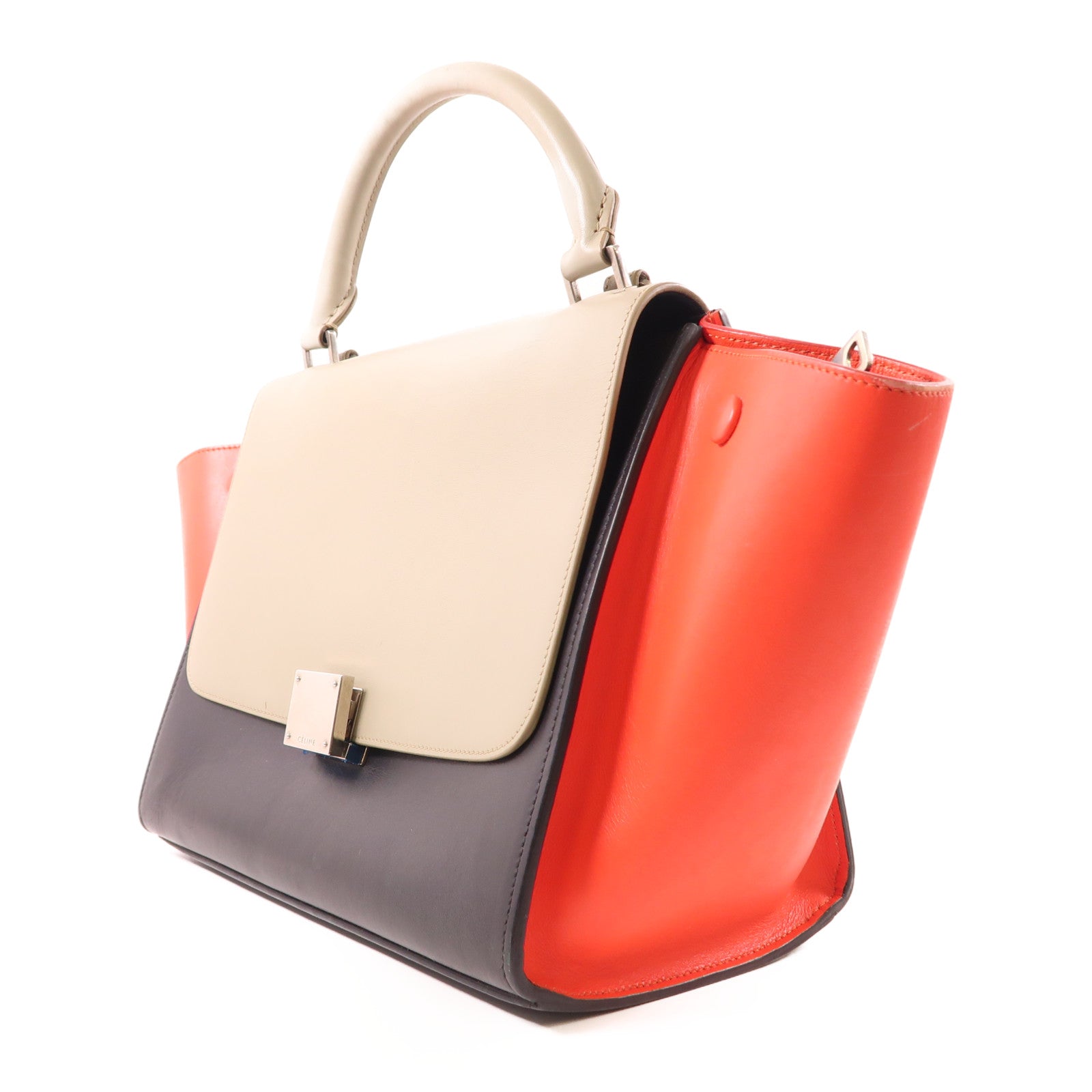 CELINE 牛皮皮革Trapeze銀扣手挽肩背兩用袋