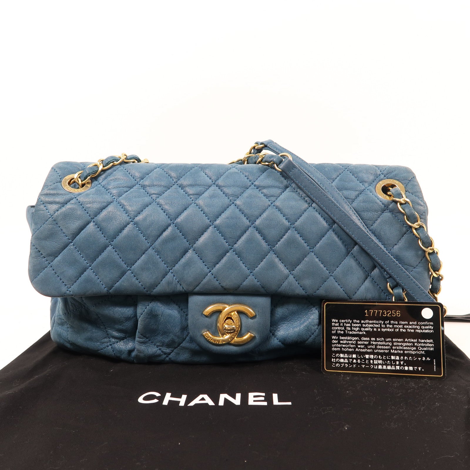 CHANEL 菱格羊皮皮革Chain Shoulder Bag金扣鏈帶肩背袋藍色