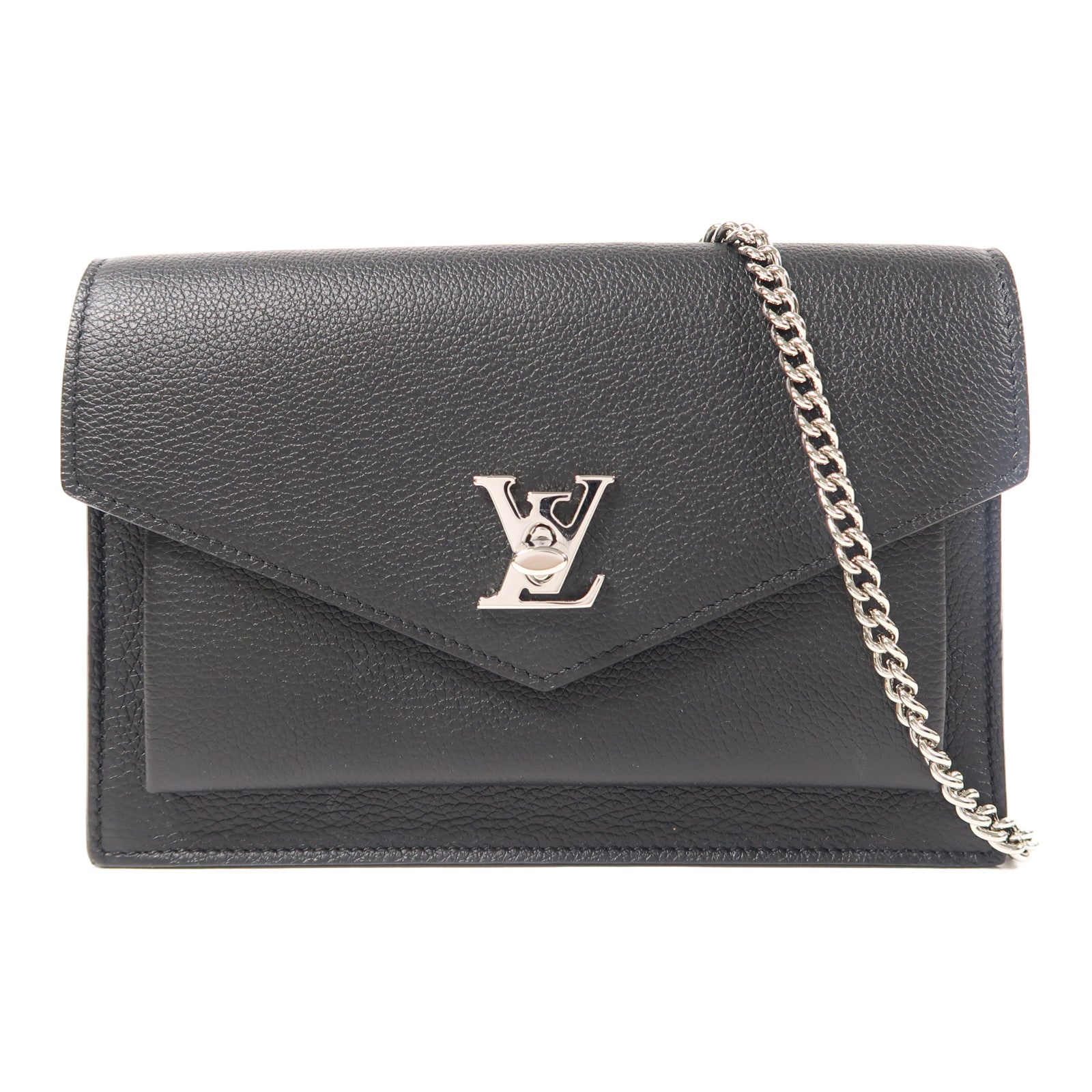 LOUIS VUITTON 牛皮皮革Mylockme銀扣鏈帶肩背袋黑色