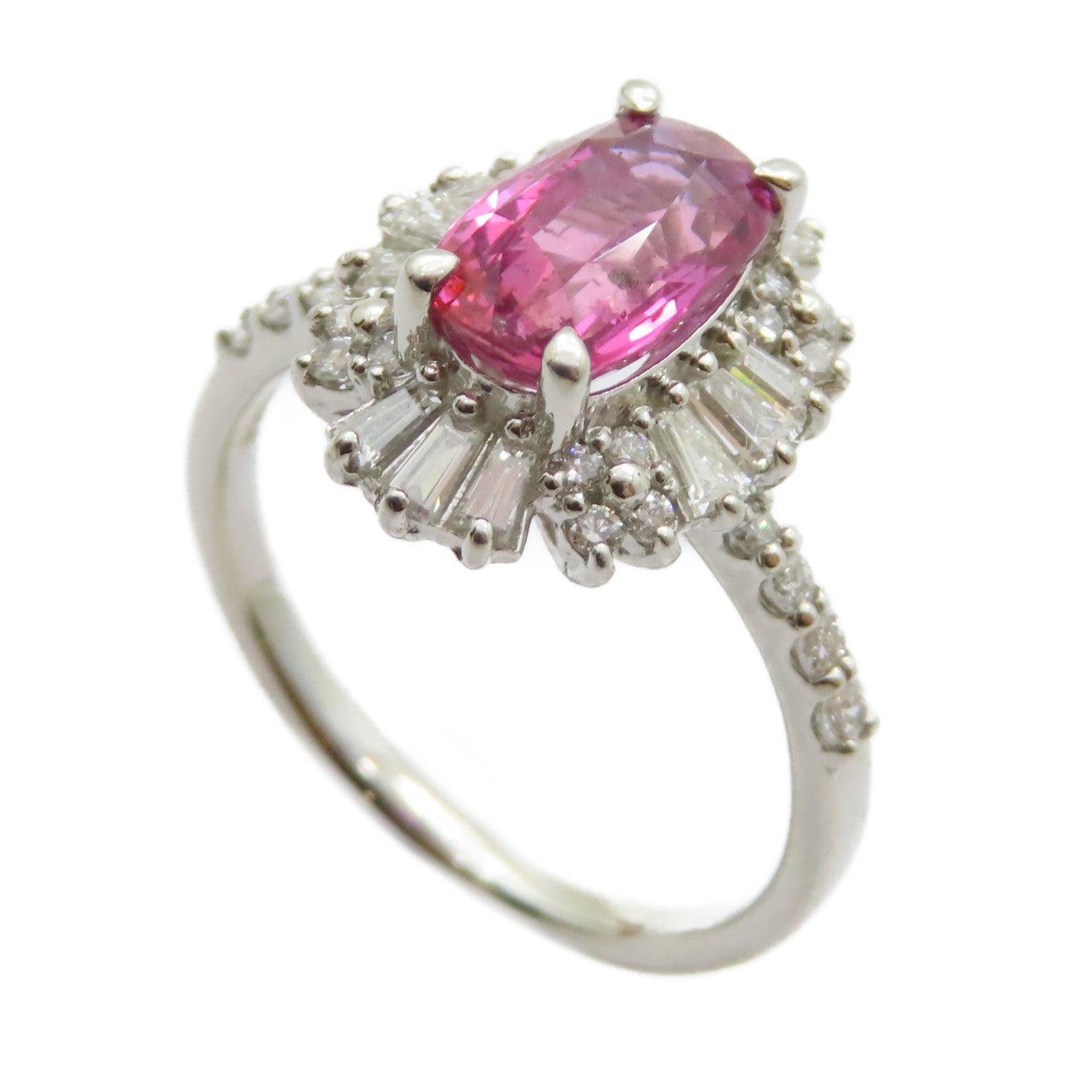 JEWELRY PT950鉑金Pink Sapphire Diamond Ring 2.018ct粉紅藍寶石/0.57ct鑽石戒指US#6