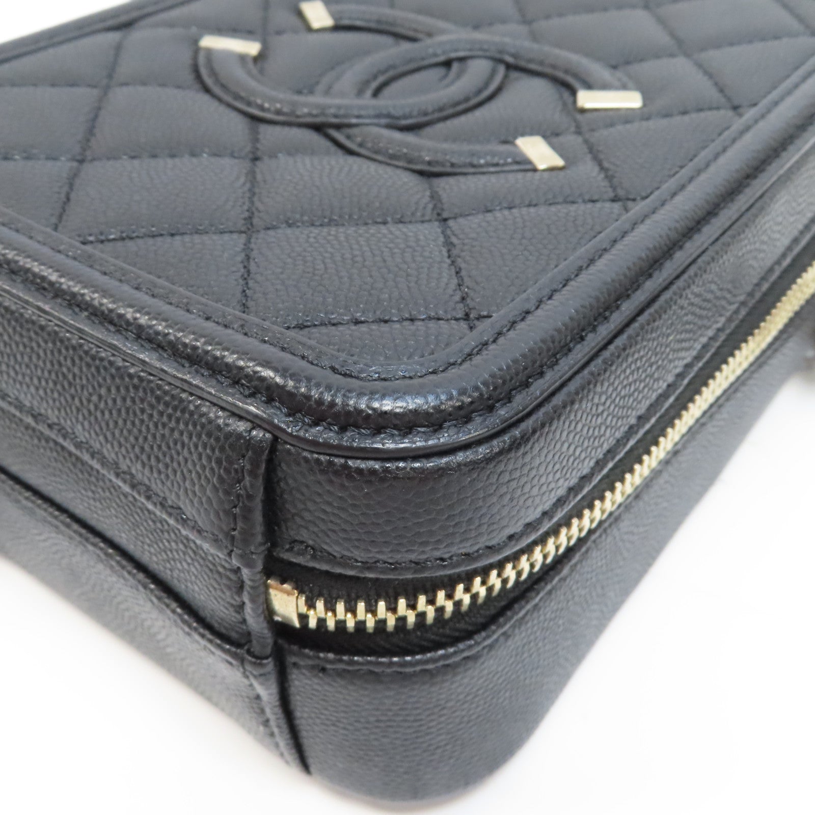 CHANEL 菱格Caviar皮革Vanity Case金扣手挽肩背兩用袋黑色