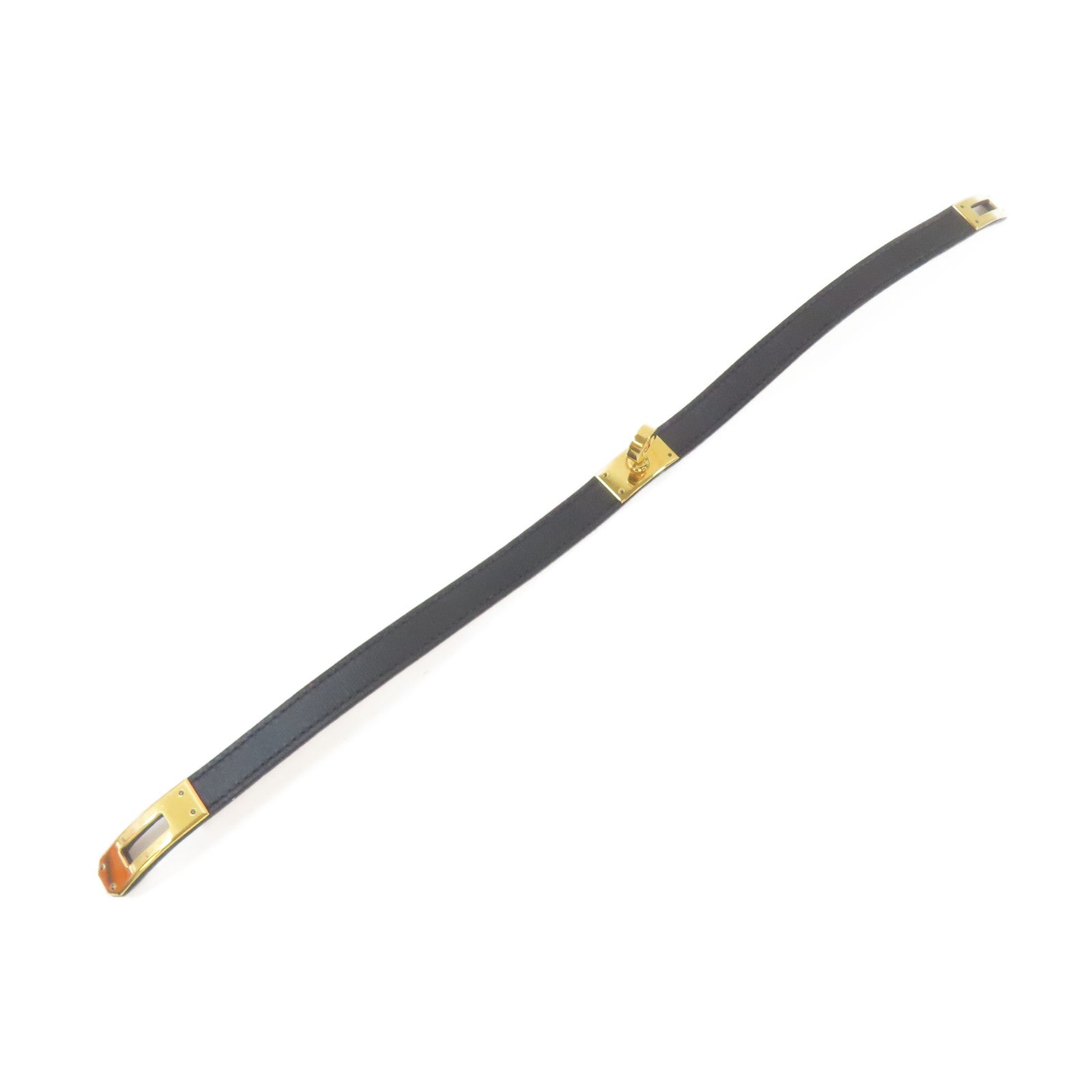 HERMES 皮革Kelly Double Tour手鐲黑色/金色Hermes#S/#15.5cm