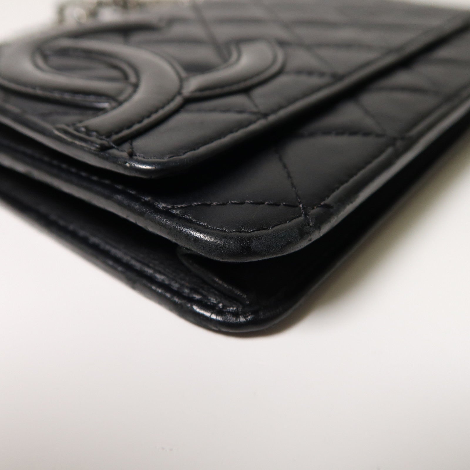 CHANEL 菱格牛皮皮革Cambon Wallet On Chain銀扣鏈帶肩背袋黑色