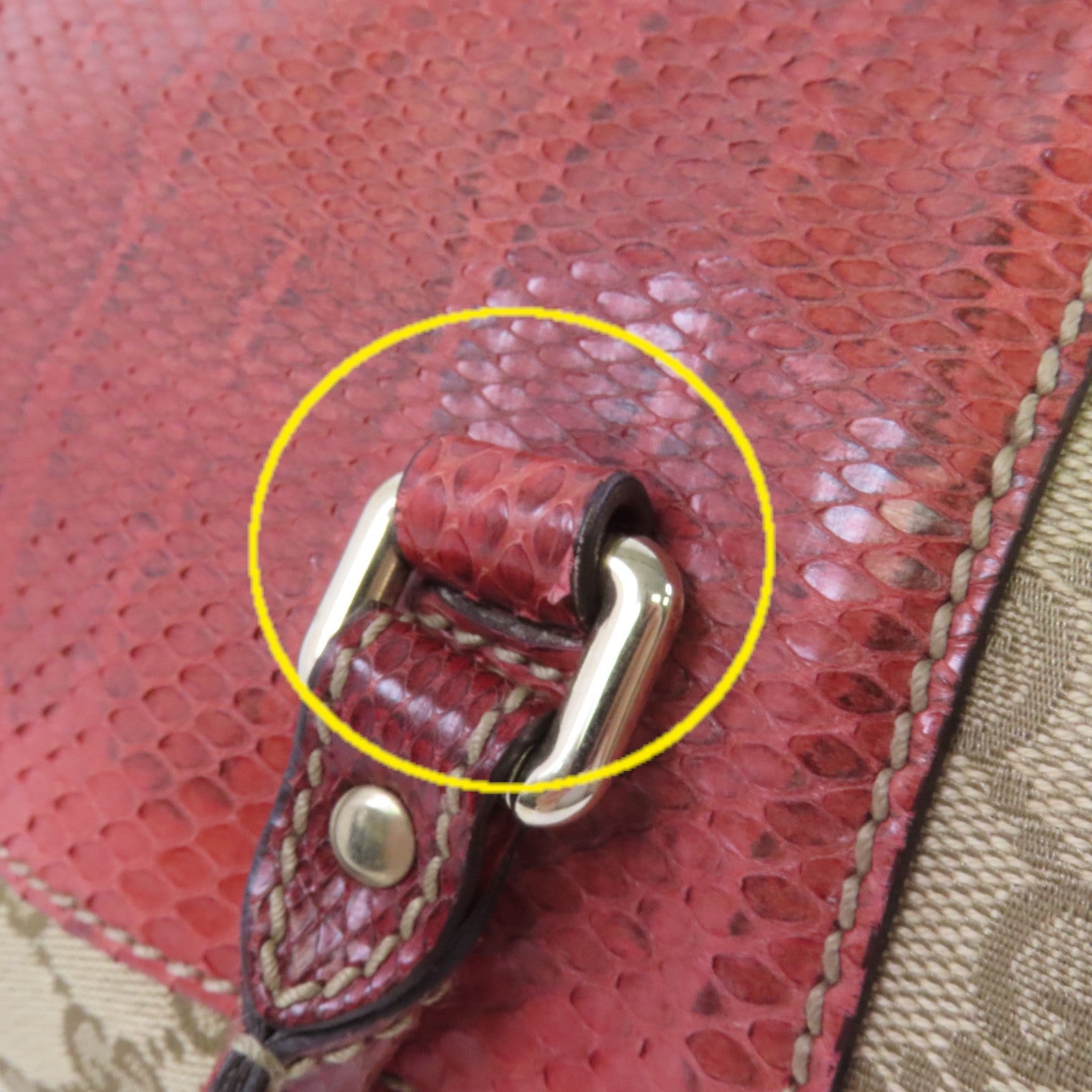 GUCCI GG帆布/蛇皮Trophy金扣手挽袋