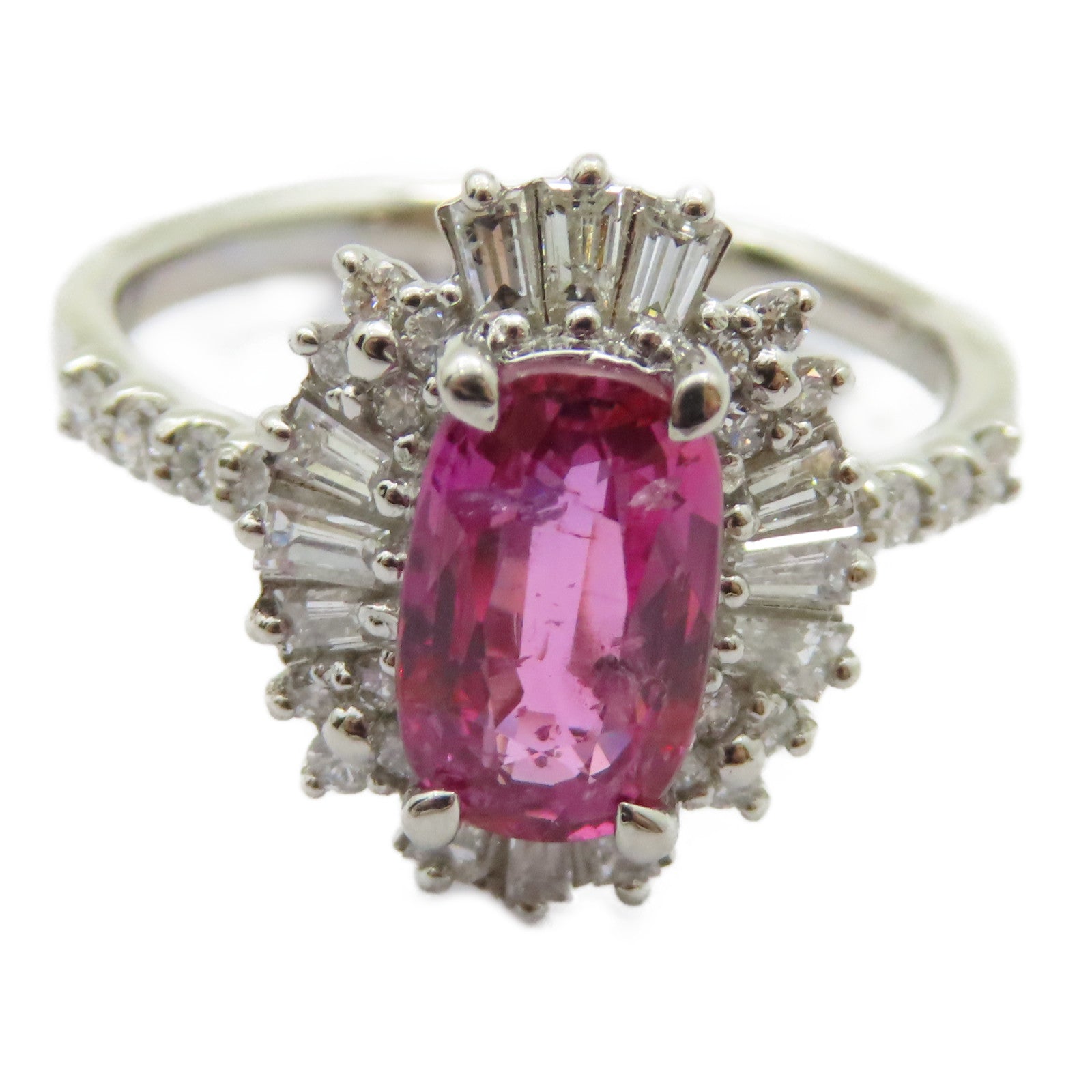 JEWELRY PT950鉑金Pink Sapphire Diamond Ring 2.018ct粉紅藍寶石/0.57ct鑽石戒指US#6