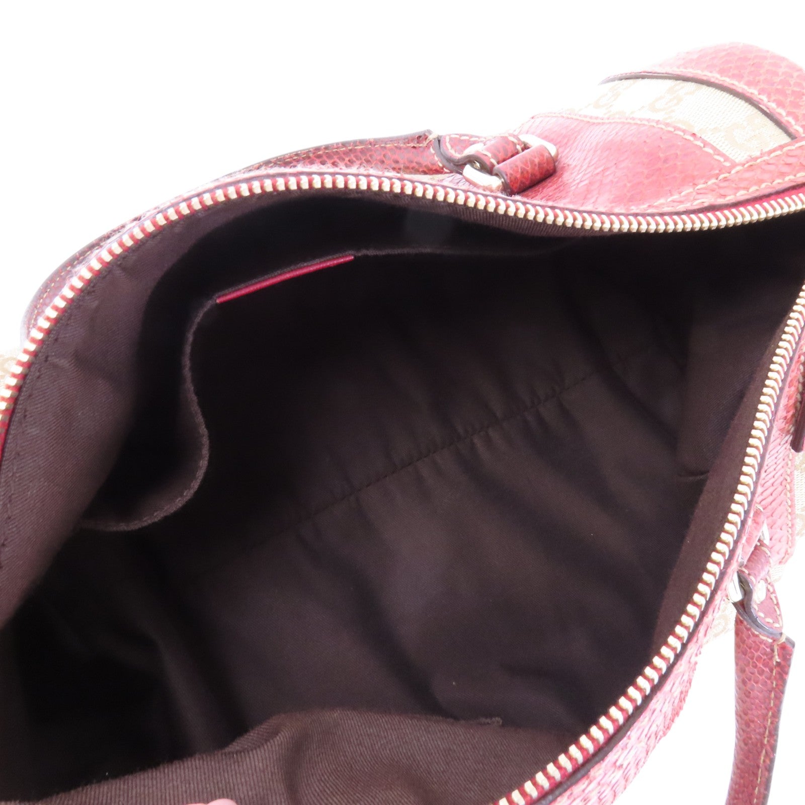 GUCCI GG帆布/蛇皮Trophy金扣手挽袋