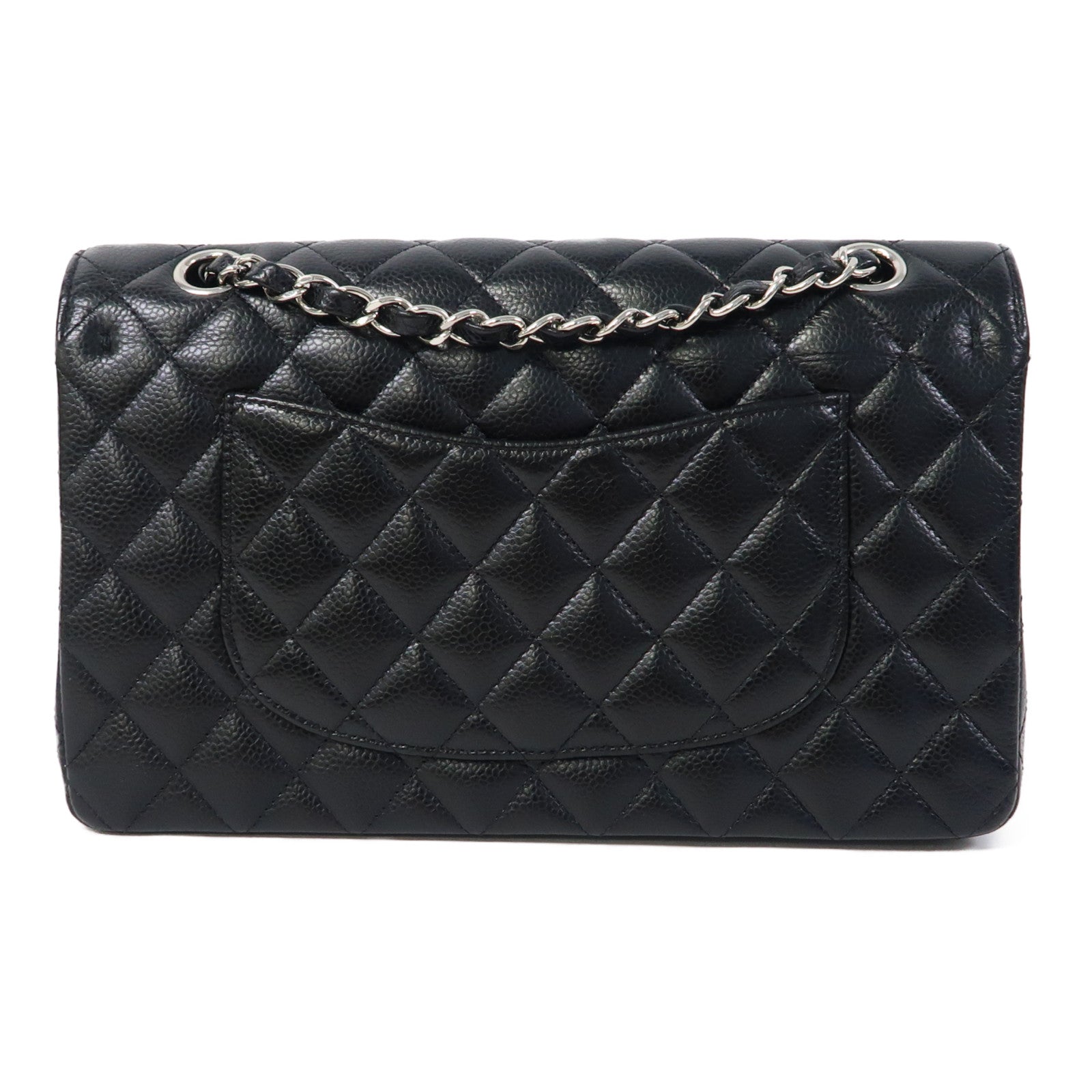 CHANEL 菱格Caviar皮革Classic 25銀扣肩背袋黑色