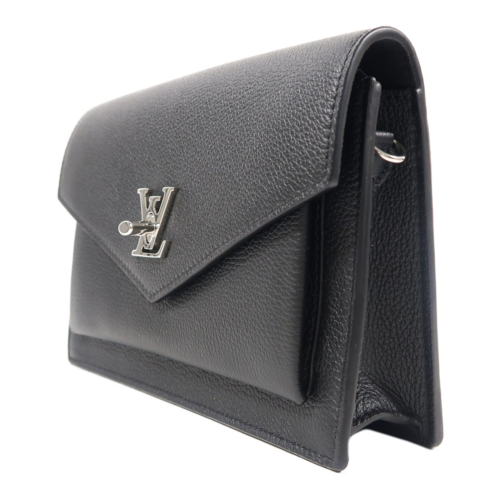 LOUIS VUITTON 牛皮皮革Mylockme銀扣鏈帶肩背袋黑色