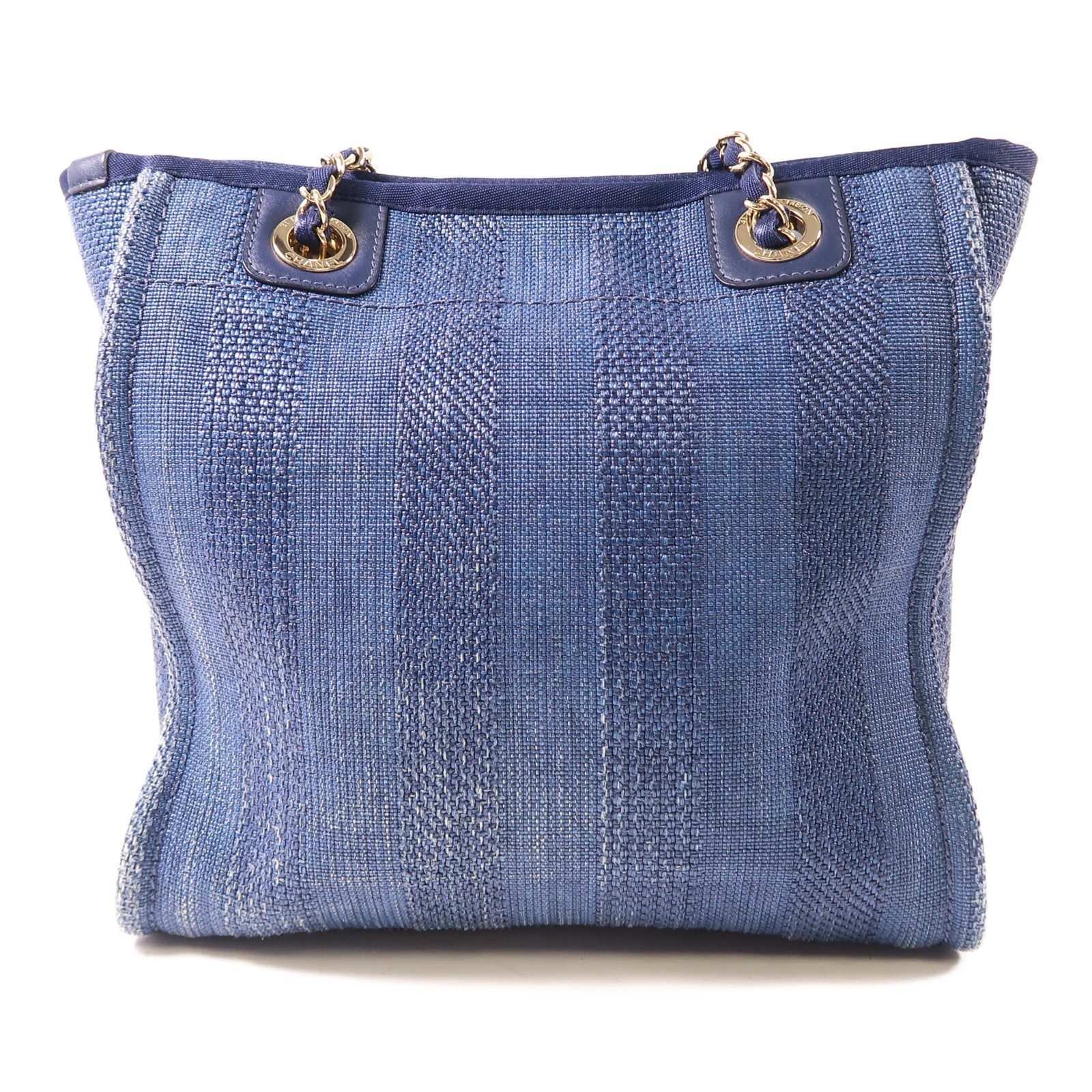 CHANEL 帆布Shoulder Bag金扣肩背袋深藍色