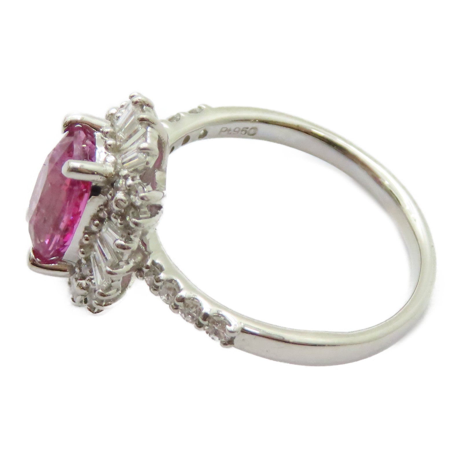 JEWELRY PT950鉑金Pink Sapphire Diamond Ring 2.018ct粉紅藍寶石/0.57ct鑽石戒指US#6