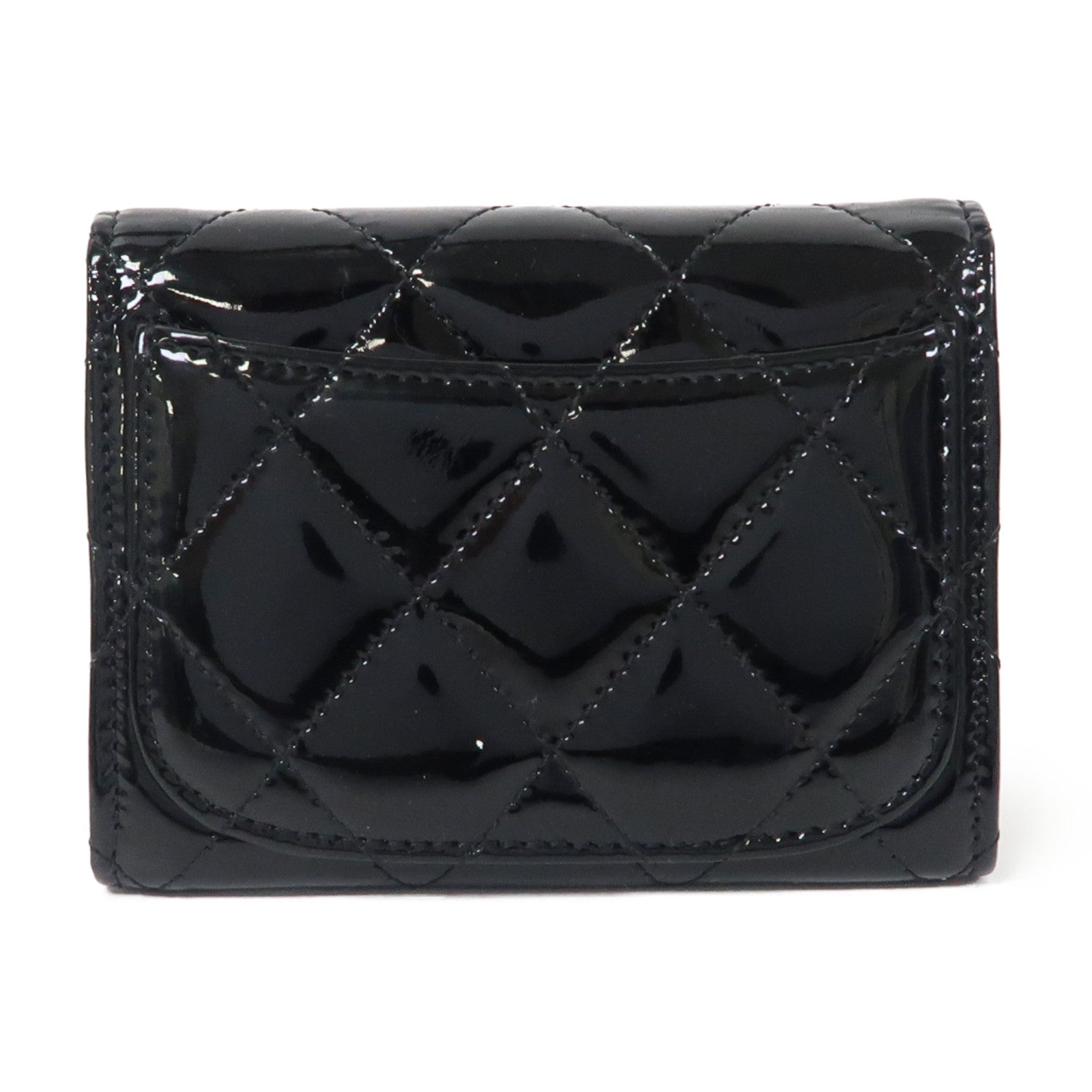 CHANEL 菱格漆皮皮革Card Case銀扣卡片套黑色