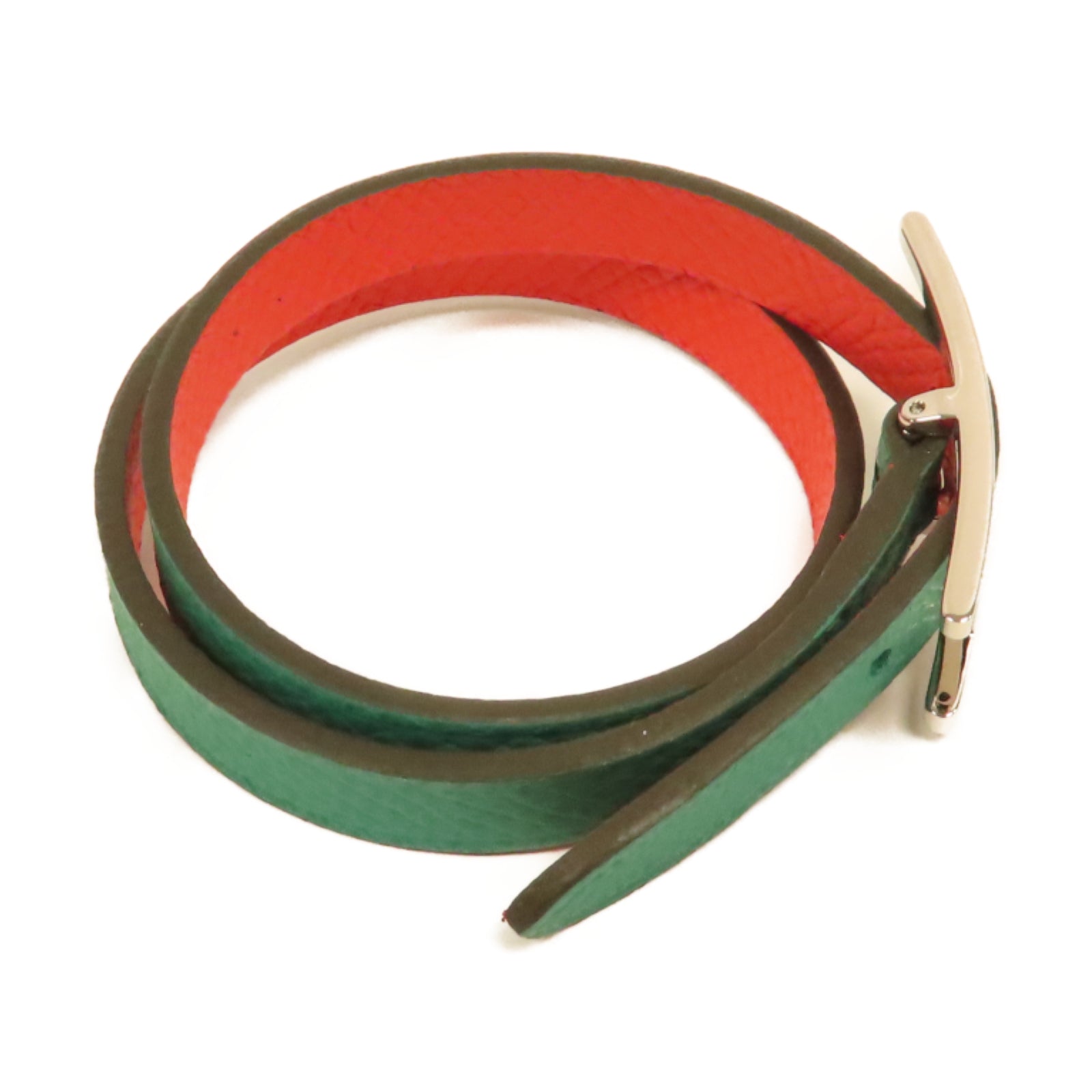 HERMES Epsom皮革Behapi Double Tour銀扣手鏈綠色