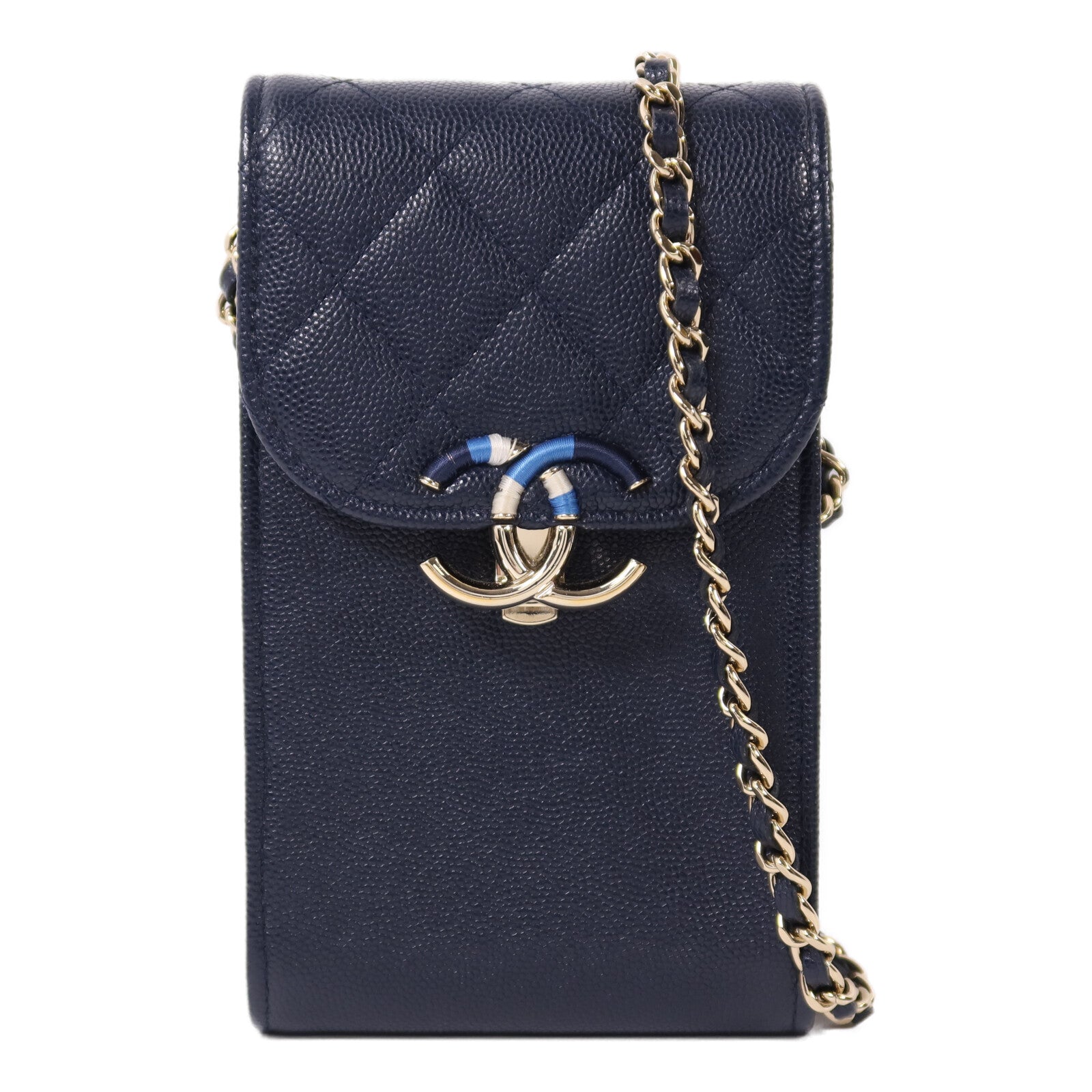 CHANEL 【激減優惠】牛皮皮革CC Quilted Phone金扣鏈帶肩背袋