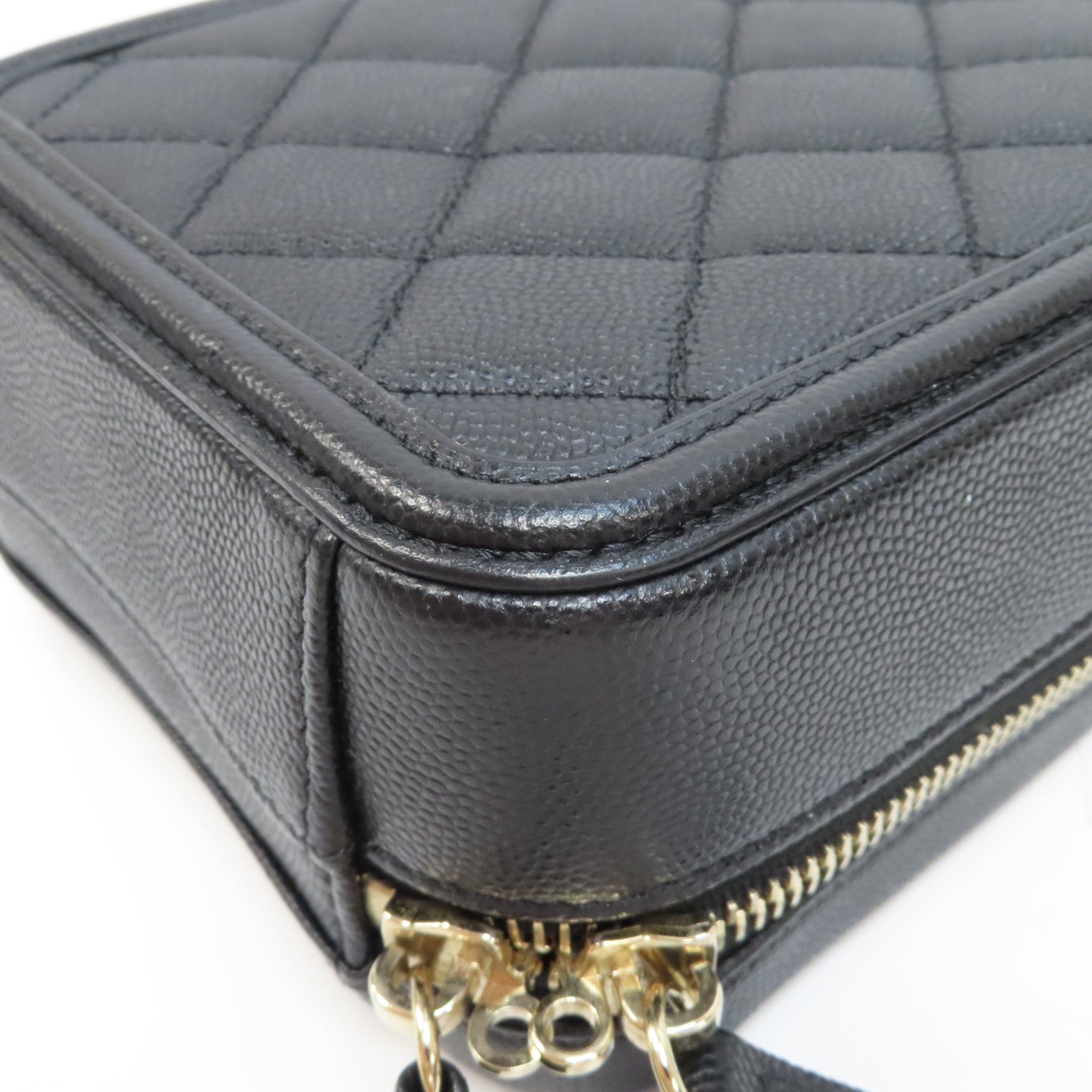 CHANEL 菱格Caviar皮革Vanity Case金扣手挽肩背兩用袋黑色