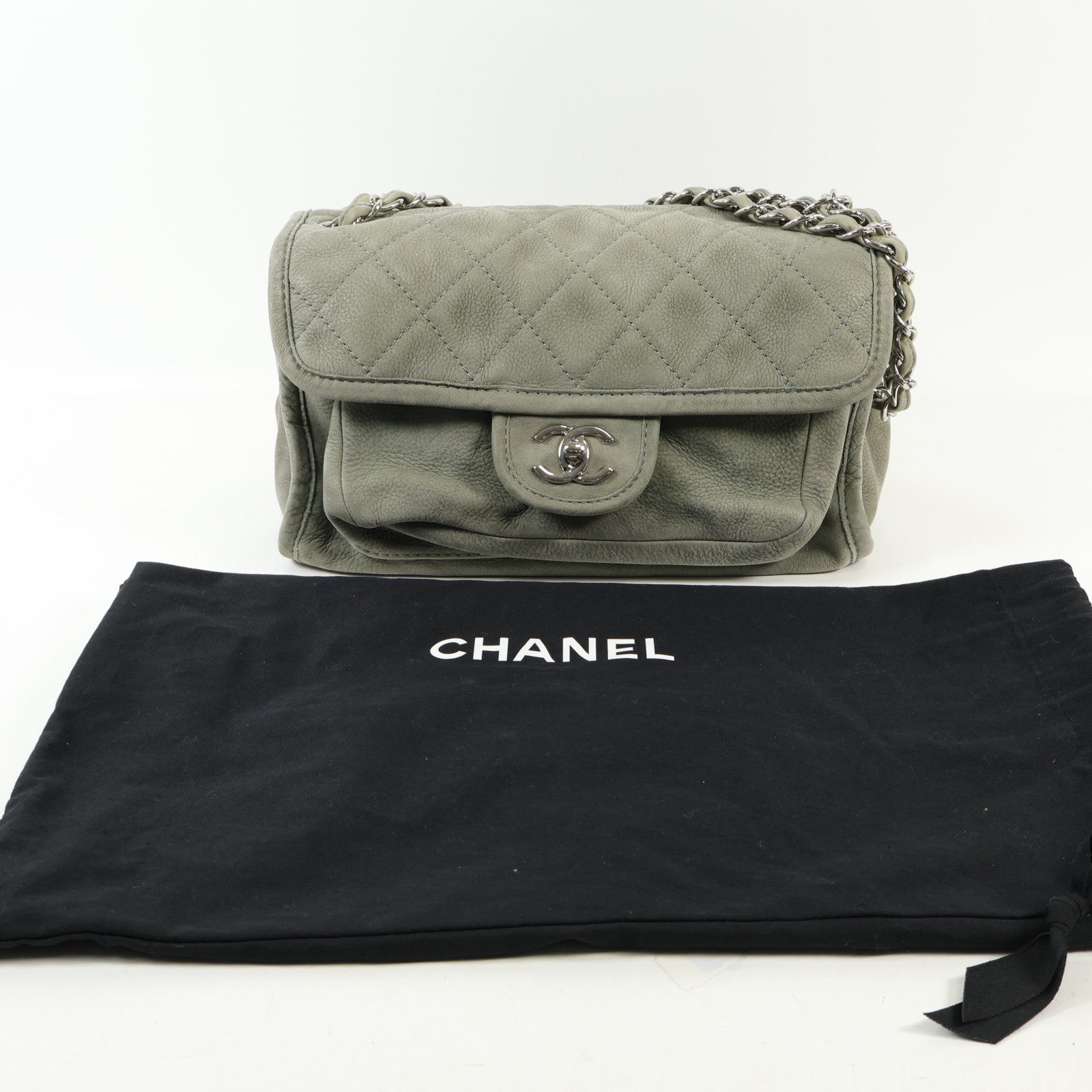 CHANEL 麂皮皮革Chain Shoulder銀扣肩背袋