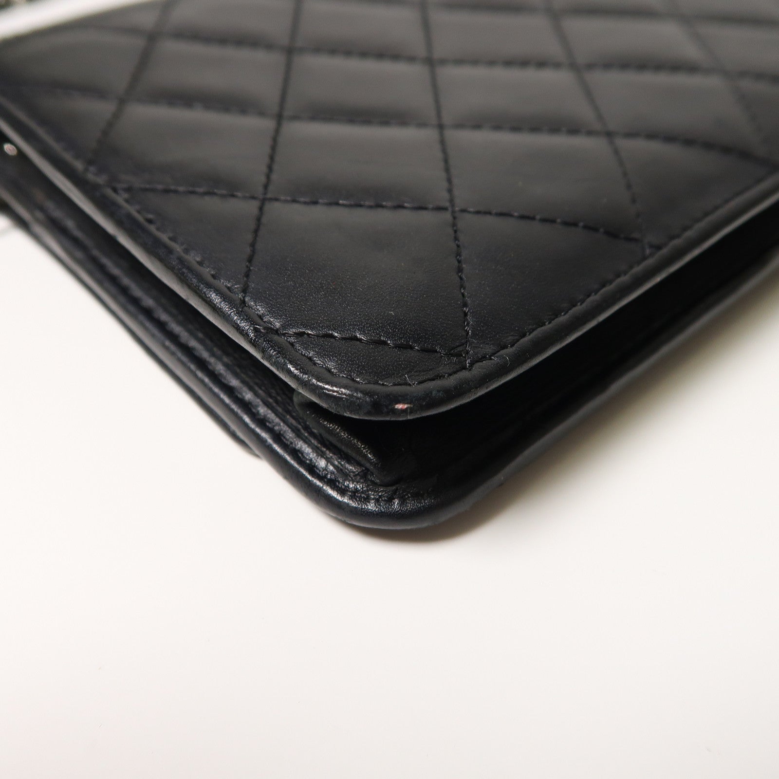 CHANEL 菱格牛皮皮革Cambon Wallet On Chain銀扣鏈帶肩背袋黑色