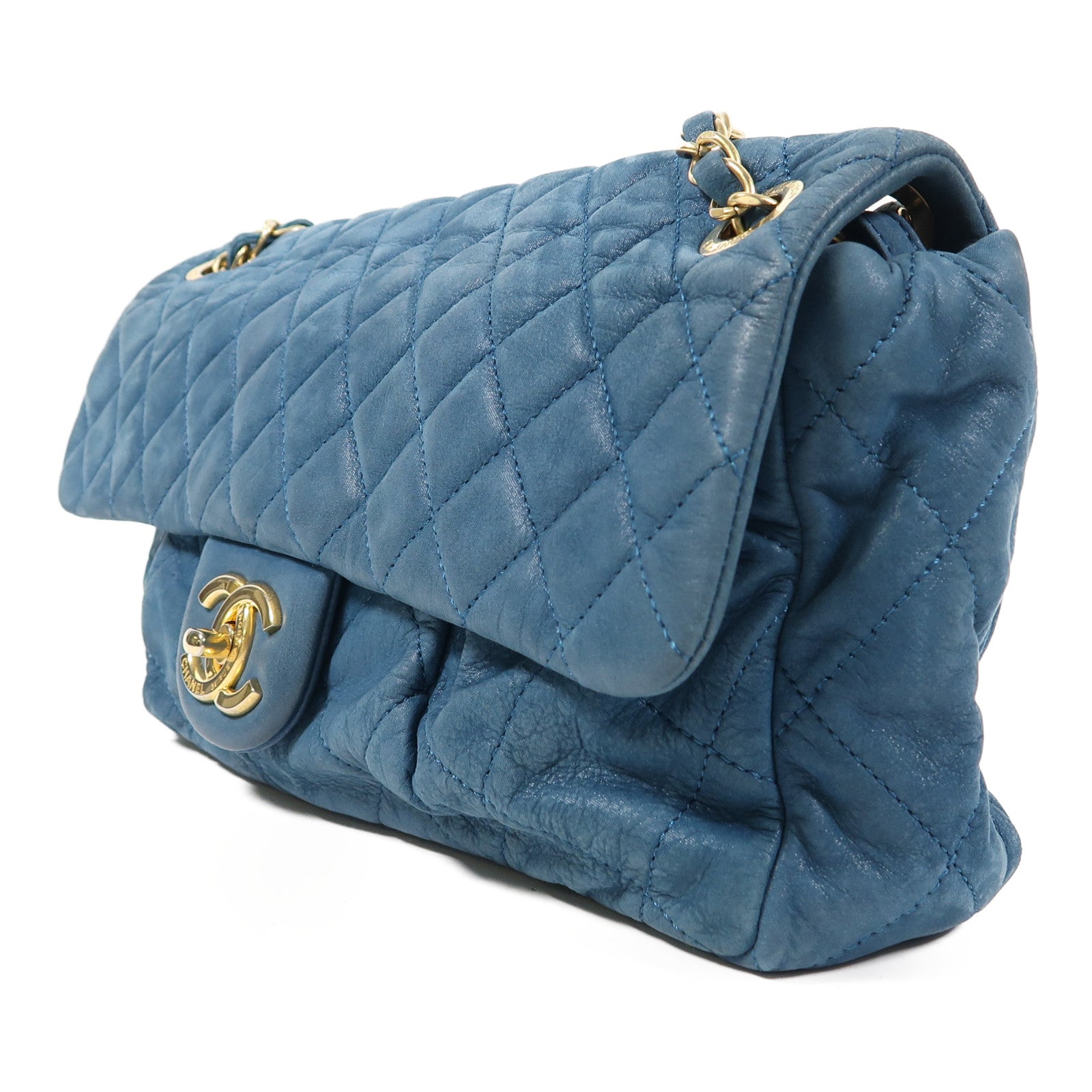 CHANEL 菱格羊皮皮革Chain Shoulder Bag金扣鏈帶肩背袋藍色