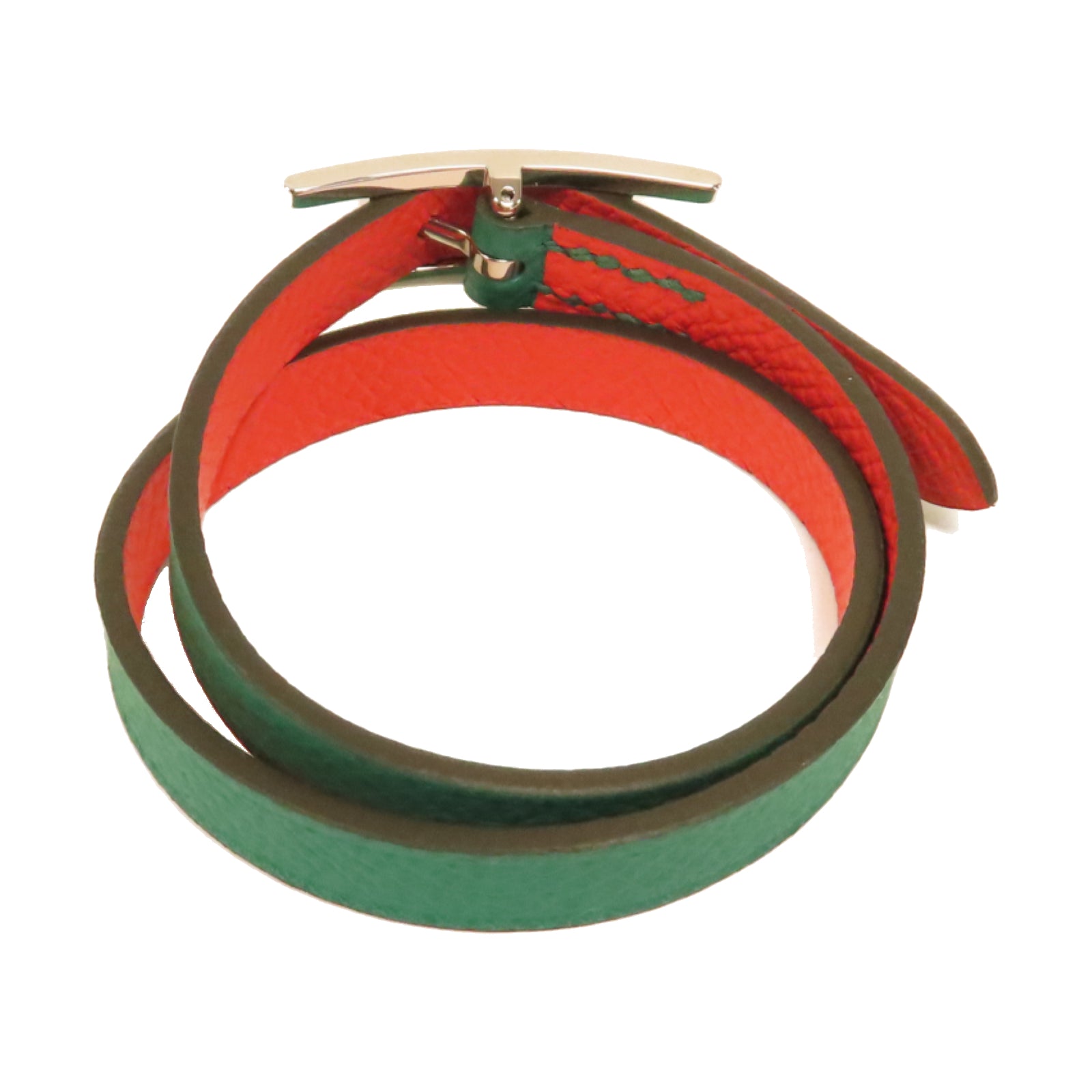 HERMES Epsom皮革Behapi Double Tour銀扣手鏈綠色
