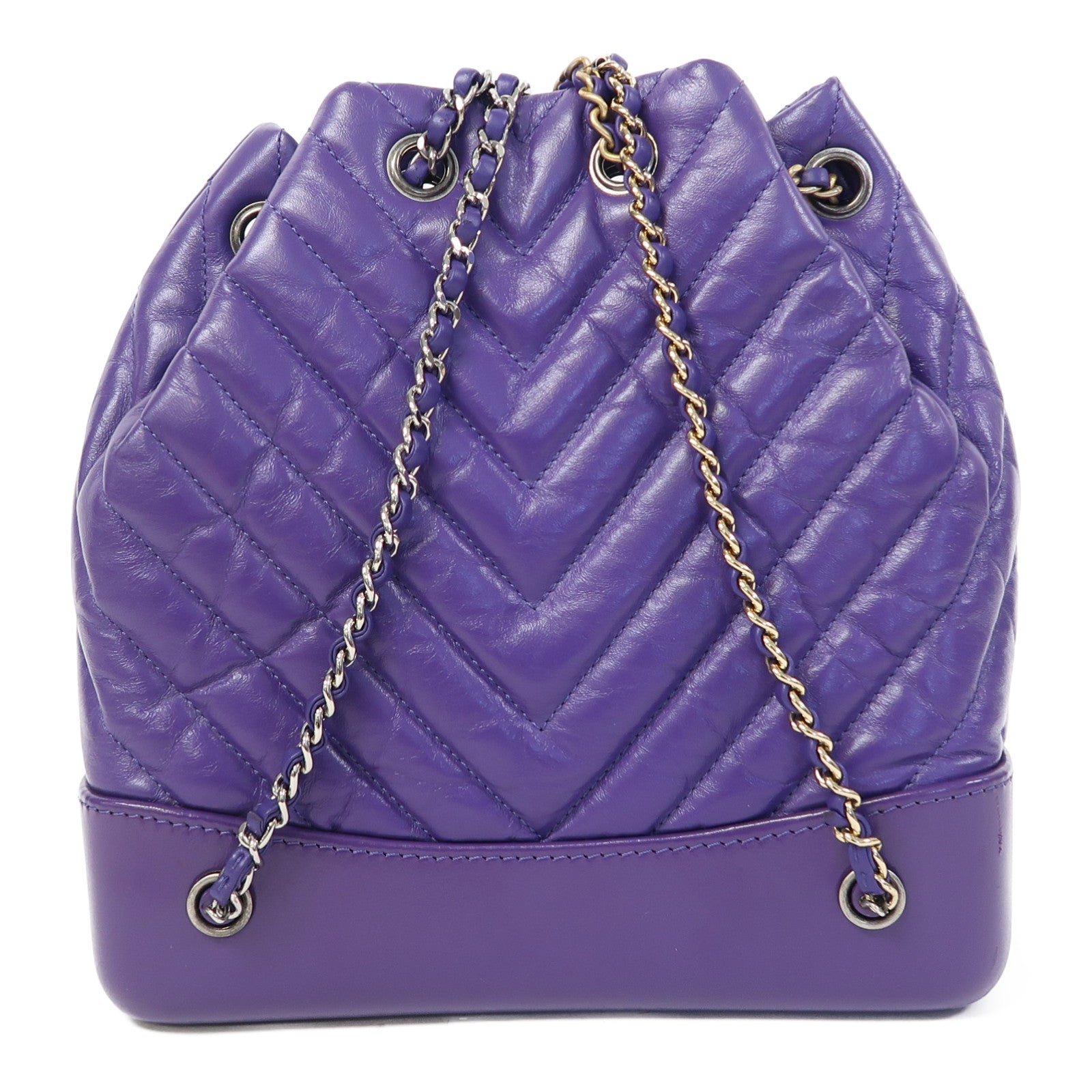 CHANEL 【激減優惠】斜紋牛皮皮革Gabrielle Backpack銀扣背包紫色