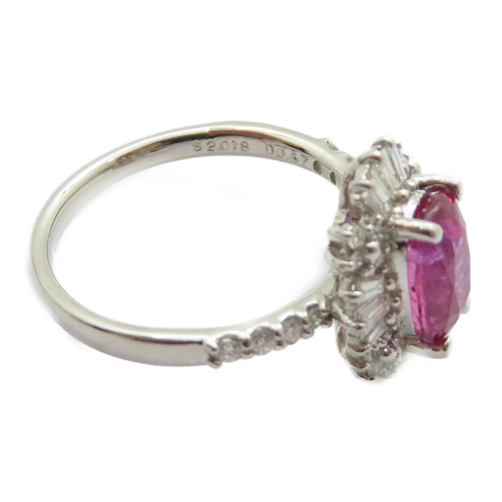 JEWELRY PT950鉑金Pink Sapphire Diamond Ring 2.018ct粉紅藍寶石/0.57ct鑽石戒指US#6