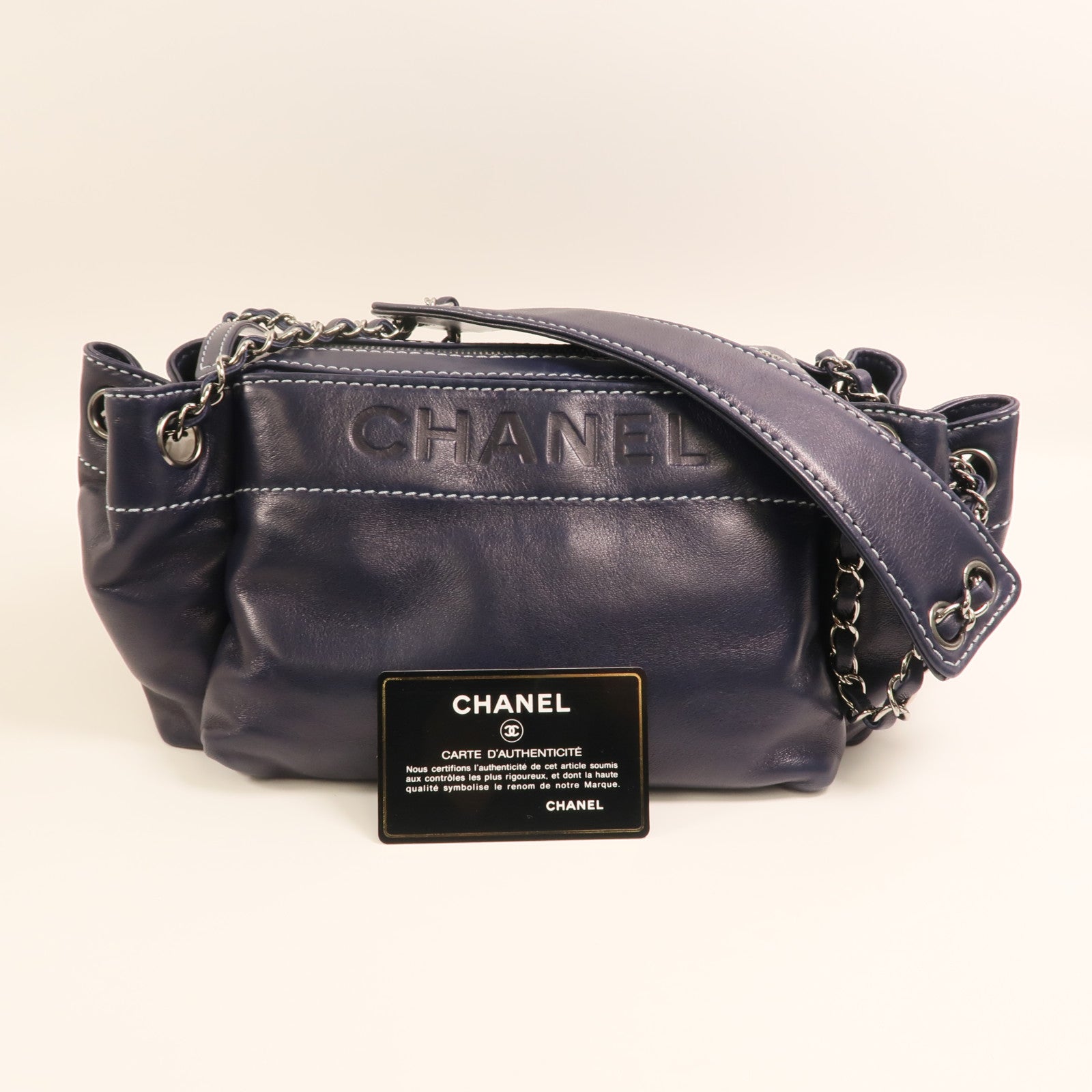 CHANEL 羊皮皮革Vintage Accordion銀扣鏈帶肩背袋