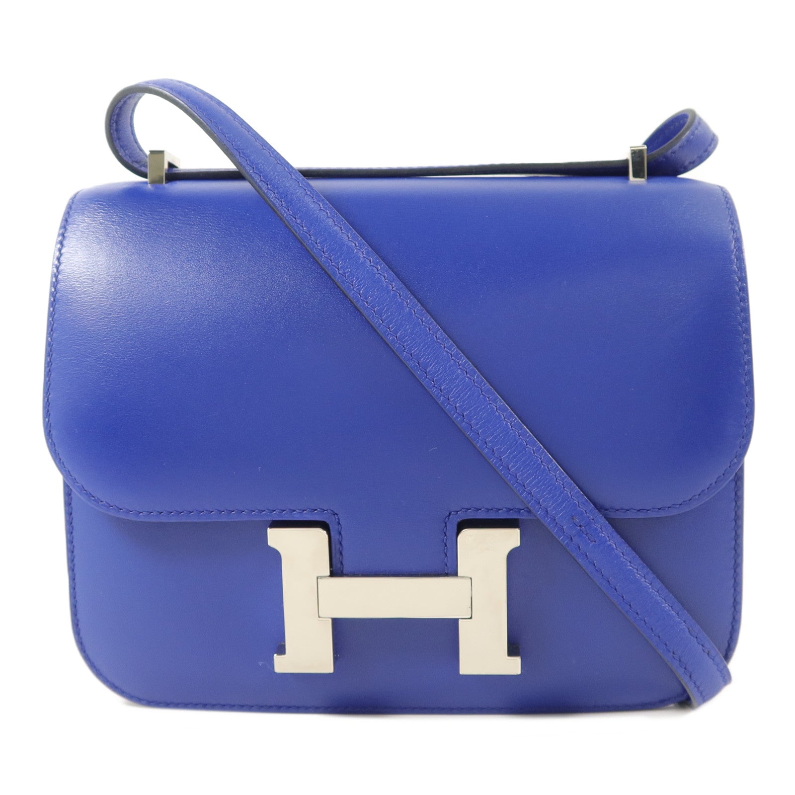 HERMES Tadelakt皮革Constance Mini肩背袋Bleu Electrique