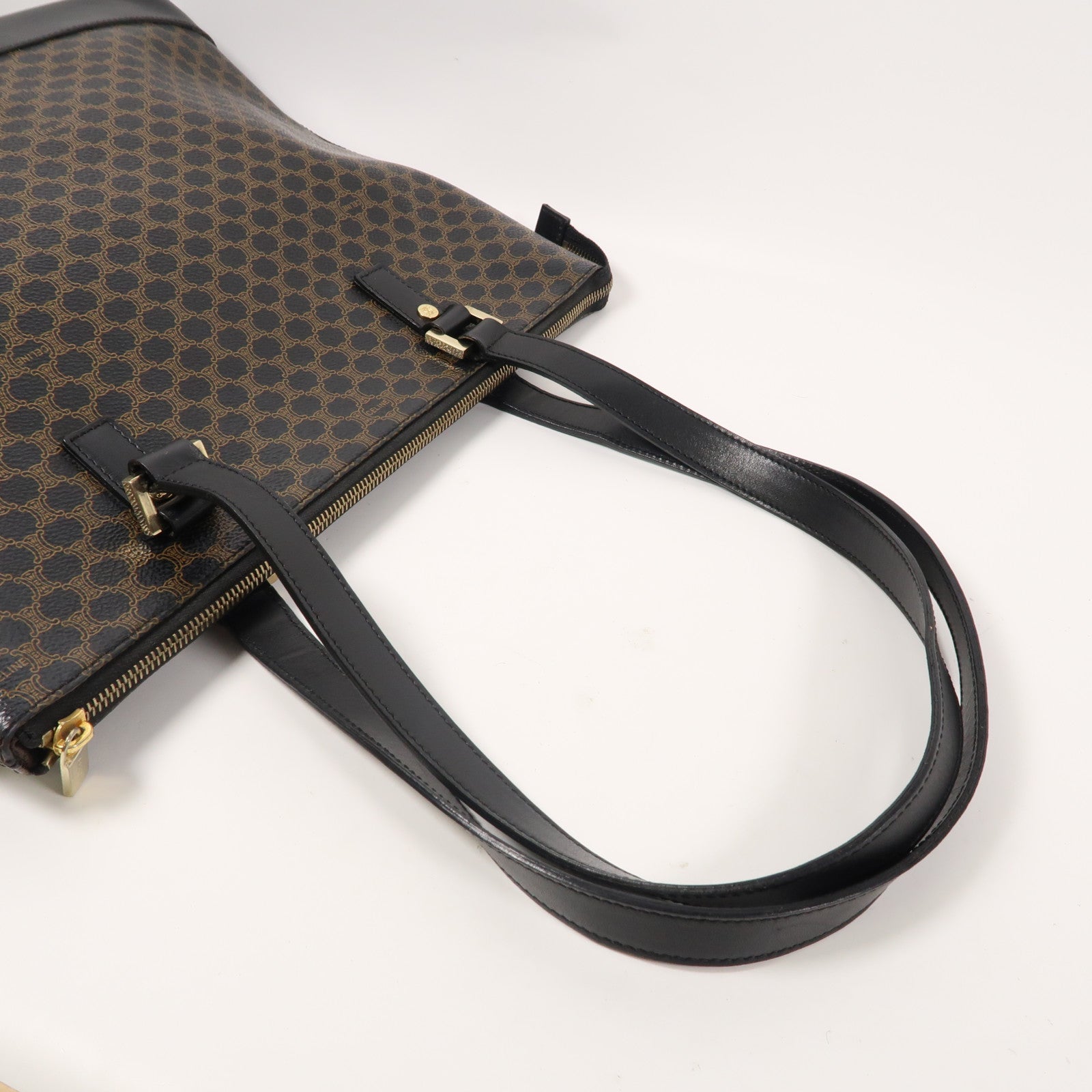 CELINE 塗層帆布Vintage金扣手挽袋啡色