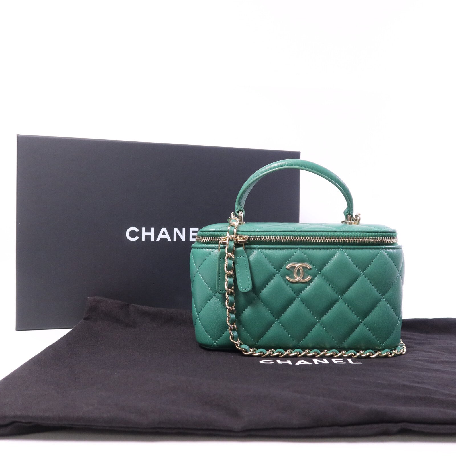 CHANEL 羊皮皮革Vanity Case金扣鏈帶肩背袋