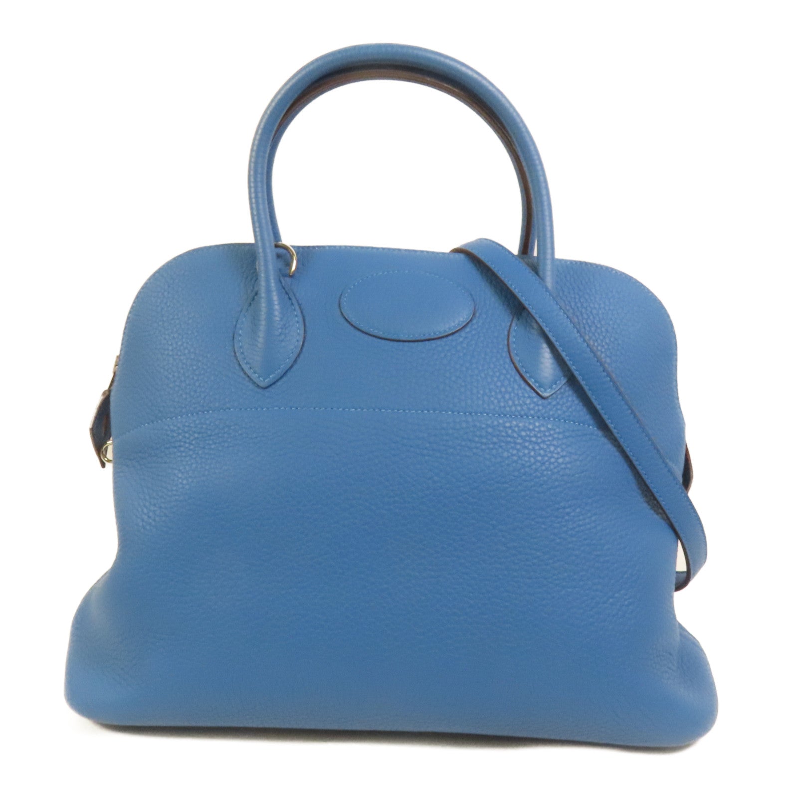 HERMES Clemence皮革Bolide 35銀扣手挽肩背兩用袋Bleu Izmir