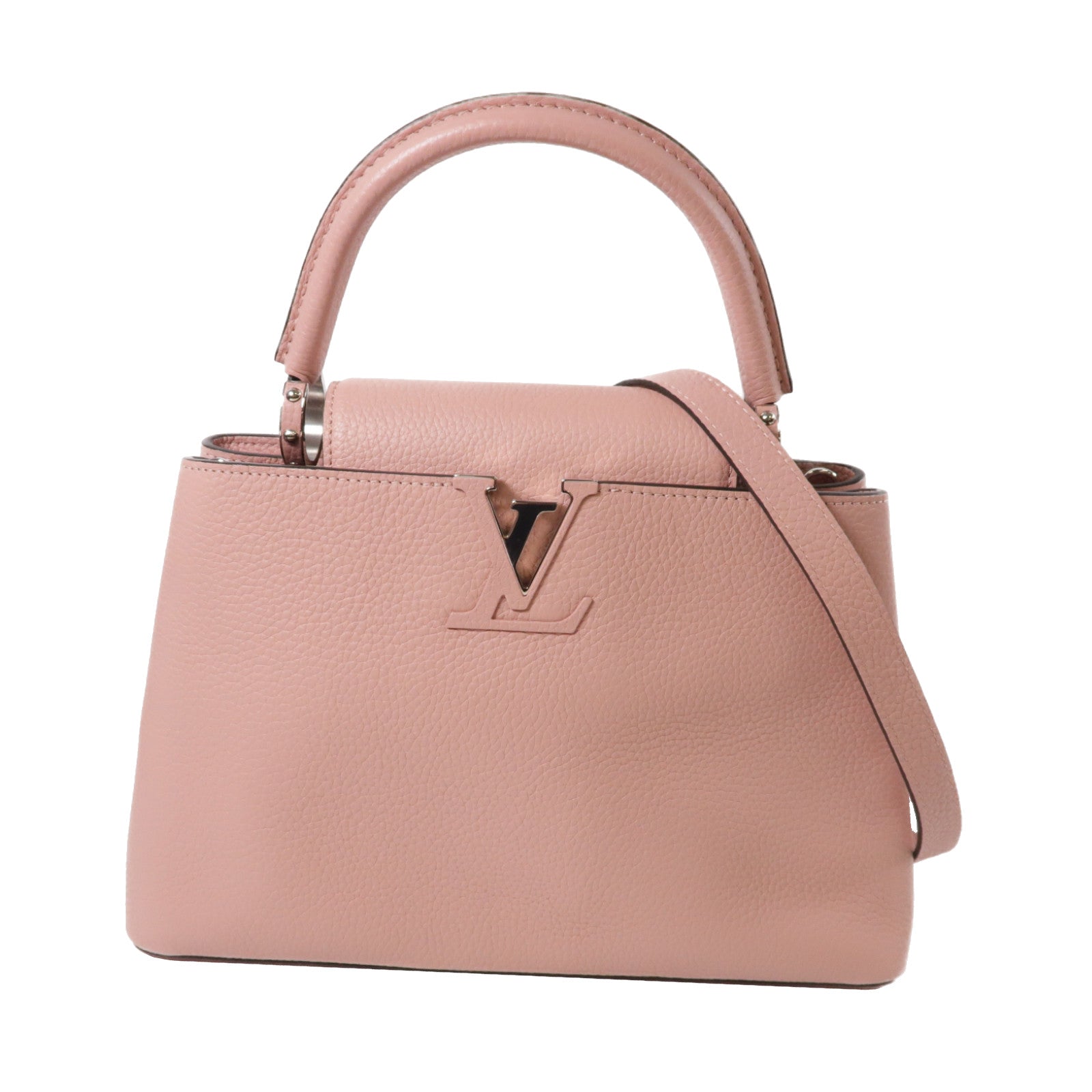 LOUIS VUITTON 【激減優惠】牛皮皮革Capucines MM銀扣手挽肩背兩用袋粉紅色