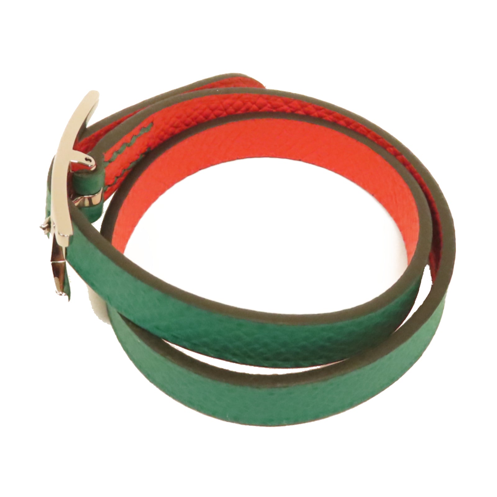 HERMES Epsom皮革Behapi Double Tour銀扣手鏈綠色