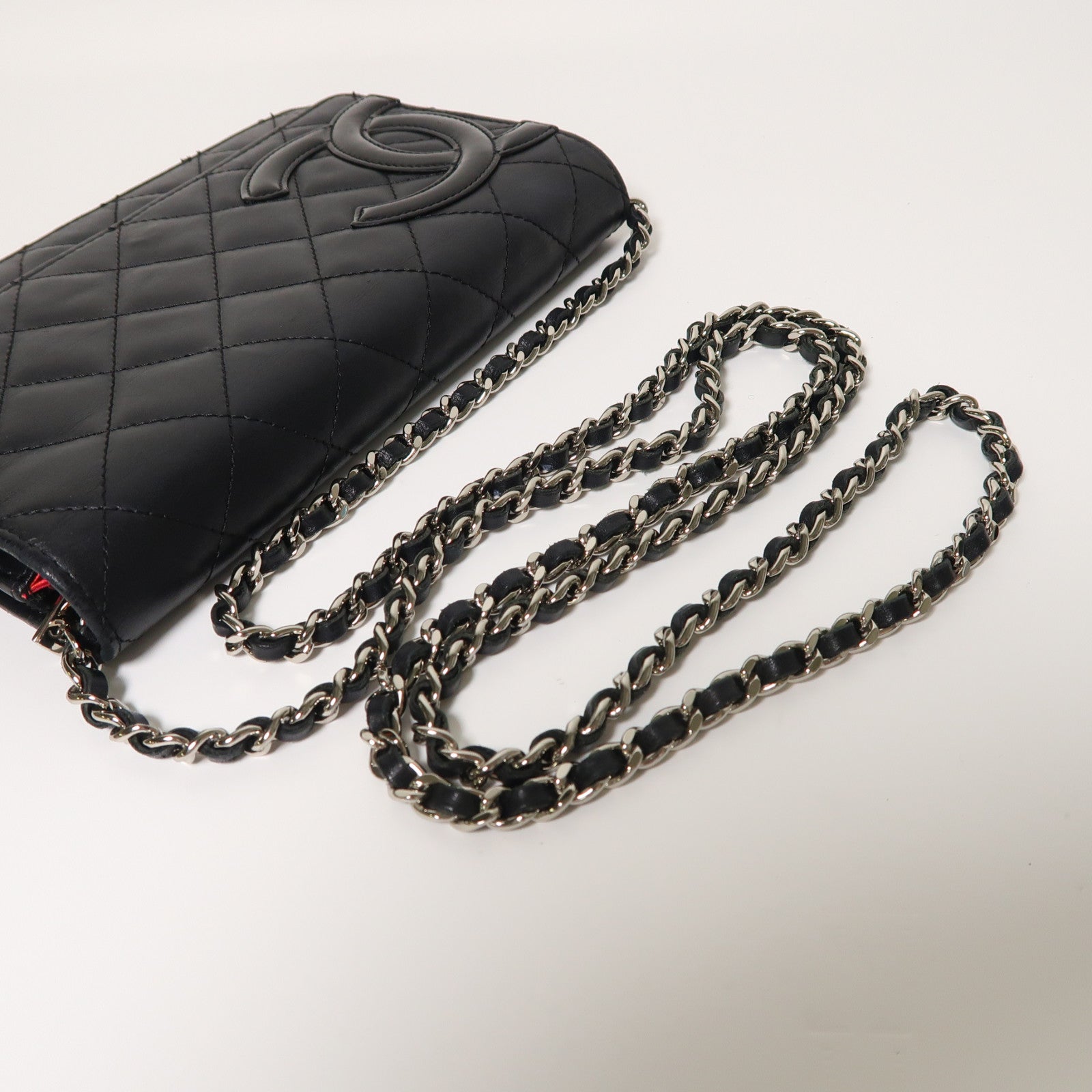 CHANEL 菱格牛皮皮革Cambon Wallet On Chain銀扣鏈帶肩背袋黑色