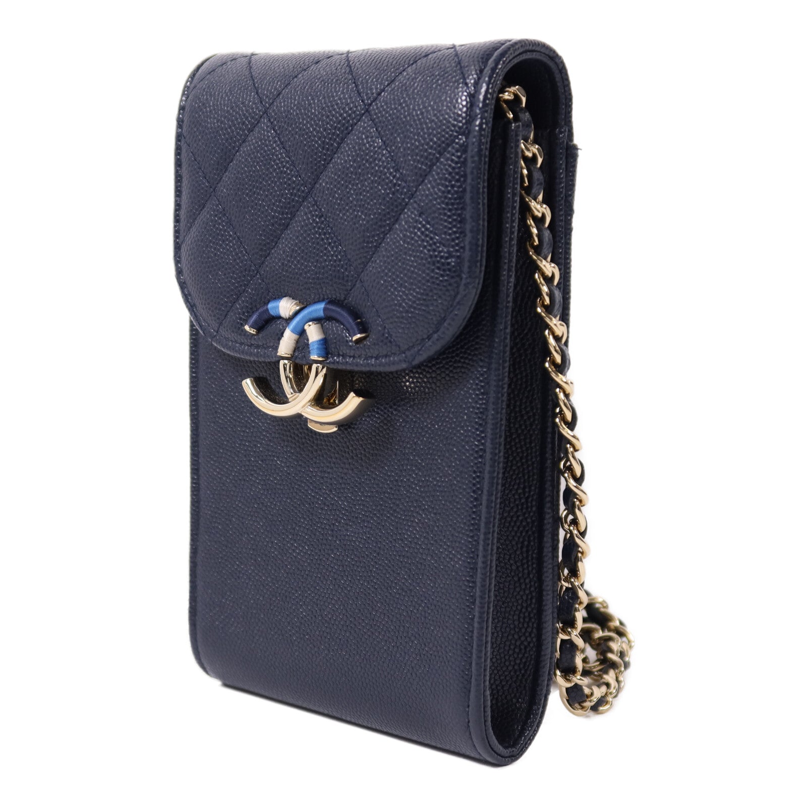CHANEL 牛皮皮革CC Quilted Phone金扣鏈帶肩背袋