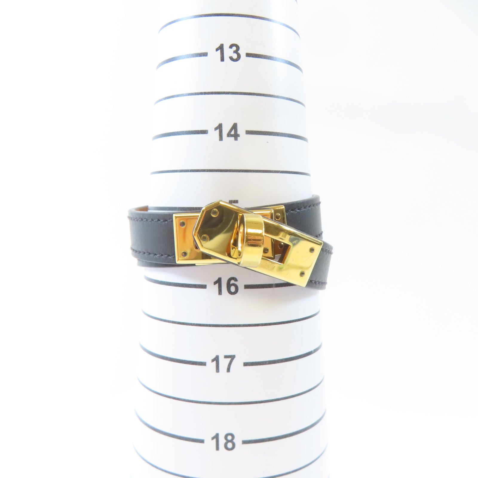 HERMES 皮革Kelly Double Tour手鐲黑色/金色Hermes#S/#15.5cm
