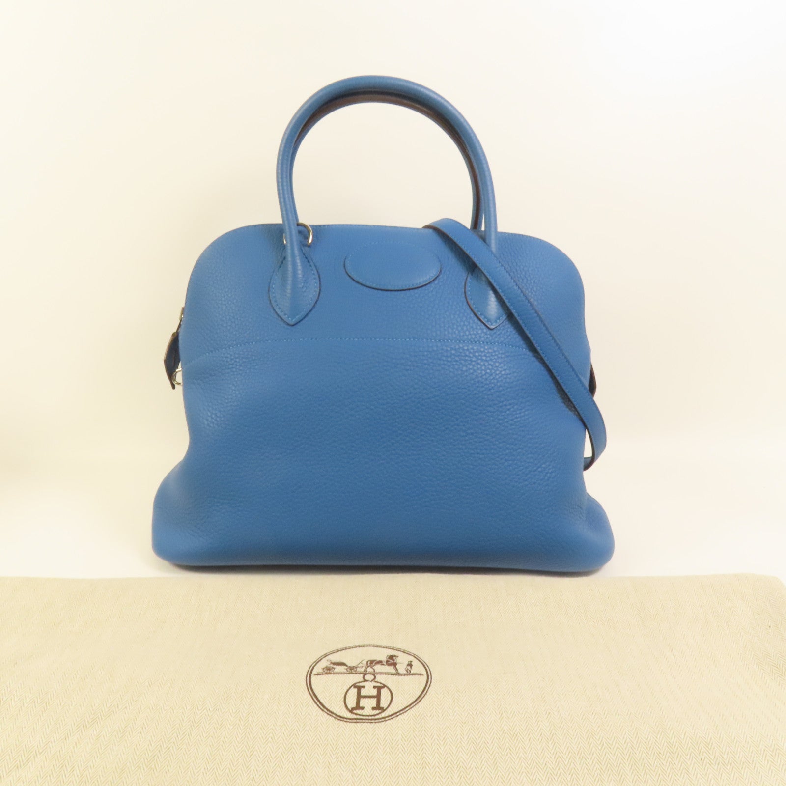 HERMES Clemence皮革Bolide 35銀扣手挽肩背兩用袋Bleu Izmir