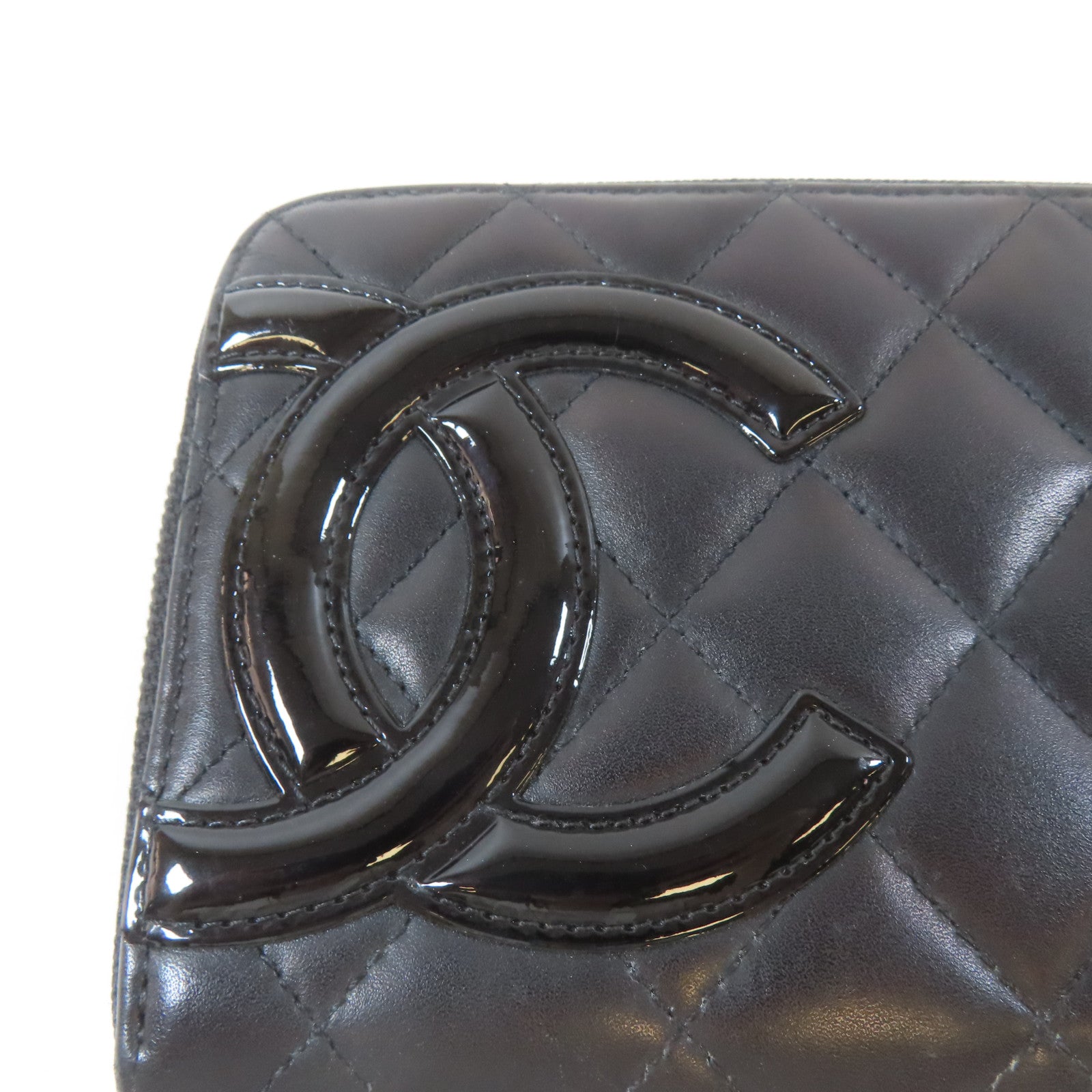 CHANEL 菱格牛皮皮革Cambon Long Wallet銀扣長錢包黑色