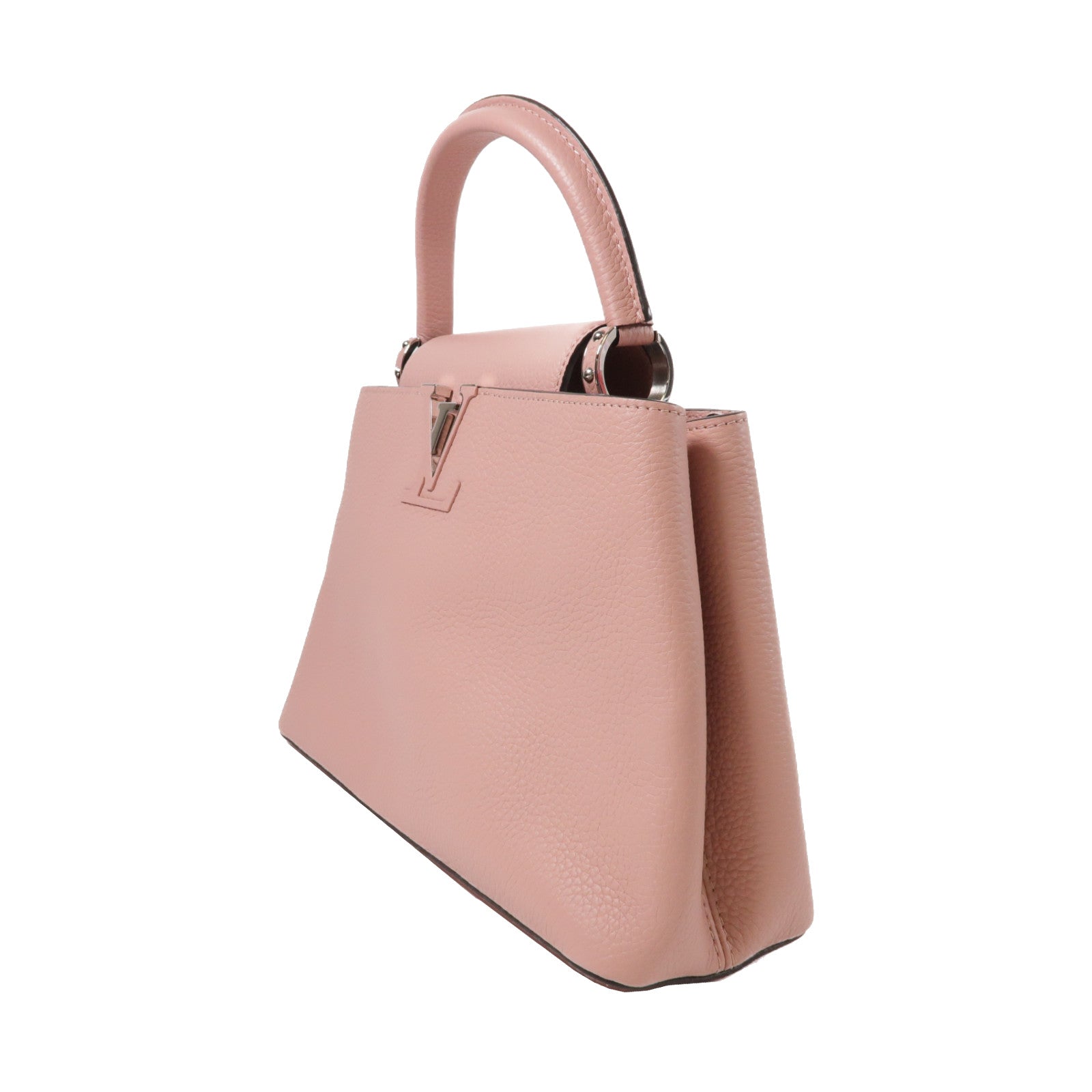 LOUIS VUITTON 【激減優惠】牛皮皮革Capucines MM銀扣手挽肩背兩用袋粉紅色