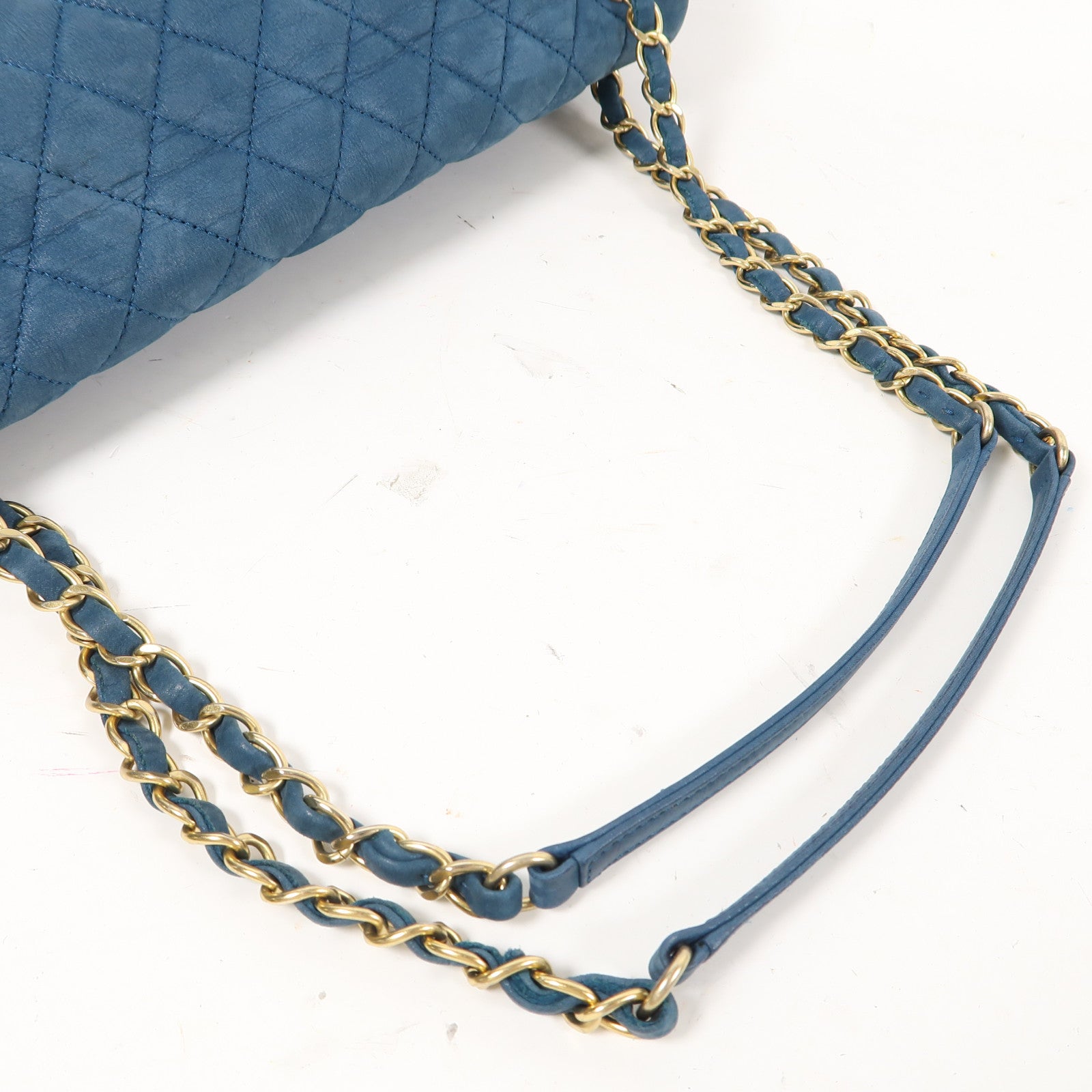CHANEL 菱格羊皮皮革Chain Shoulder Bag金扣鏈帶肩背袋藍色