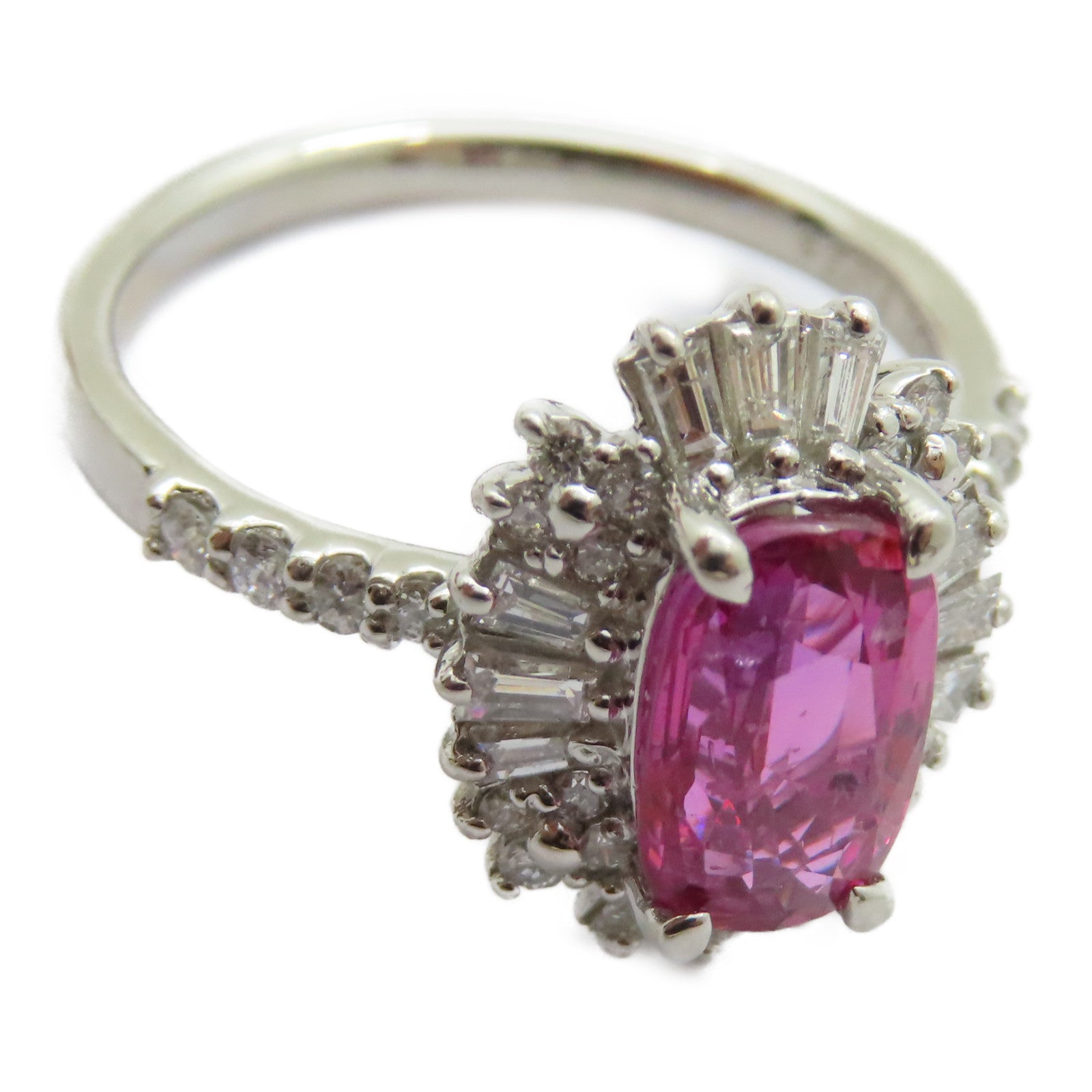 JEWELRY PT950鉑金Pink Sapphire Diamond Ring 2.018ct粉紅藍寶石/0.57ct鑽石戒指US#6
