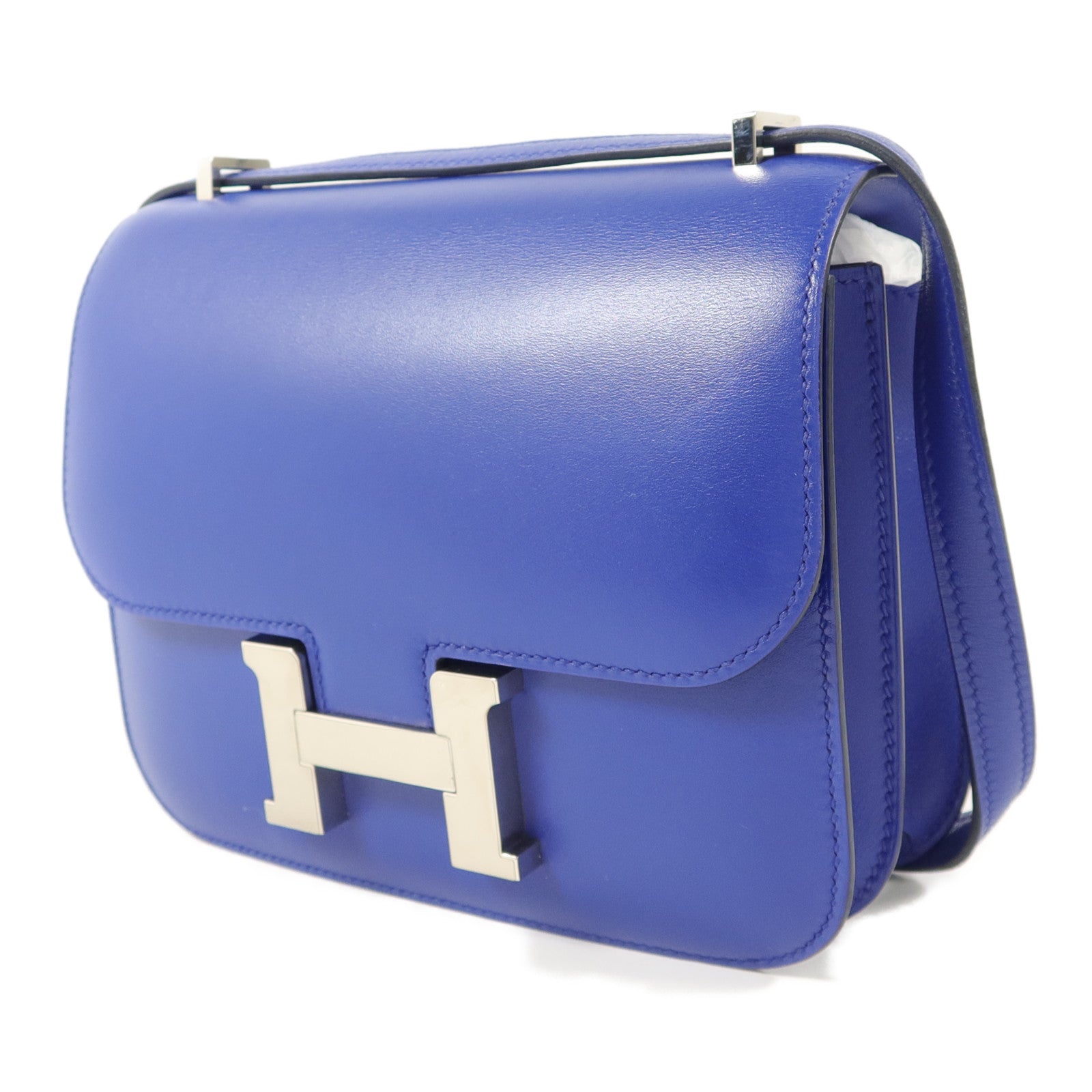 HERMES Tadelakt皮革Constance Mini肩背袋Bleu Electrique