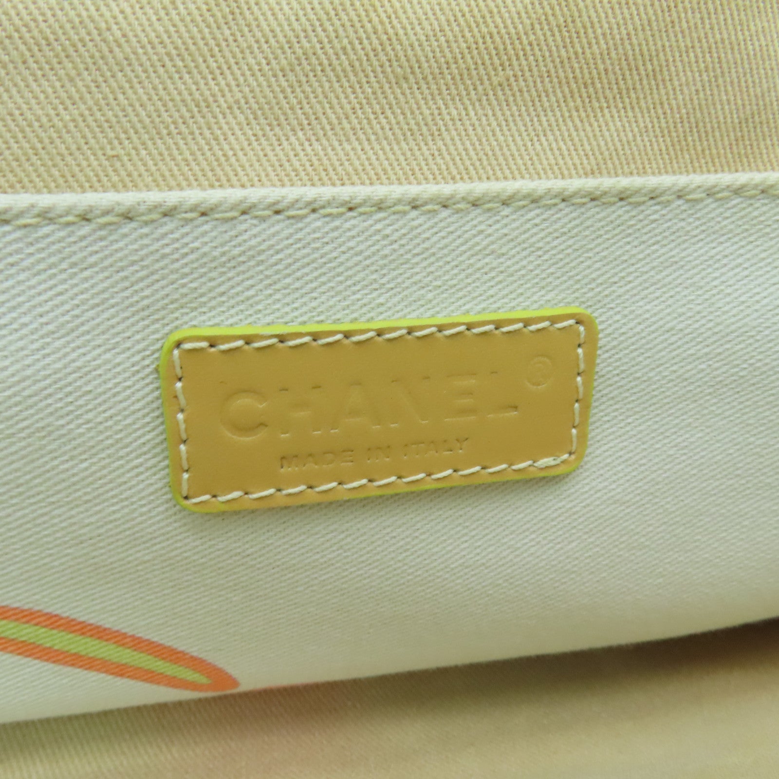 CHANEL Canvas Handbag Silver Button Handle Bag White/Multicolor