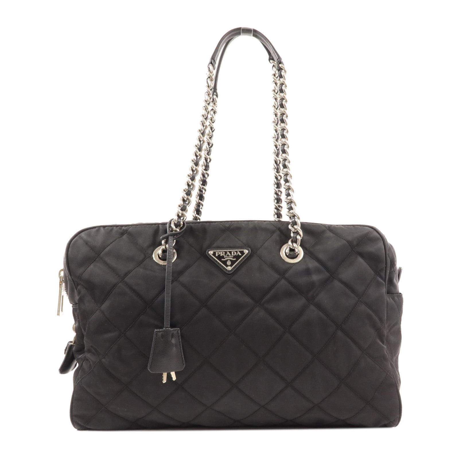 PRADA 尼龍Chain Shoulder銀扣鏈帶肩背袋
