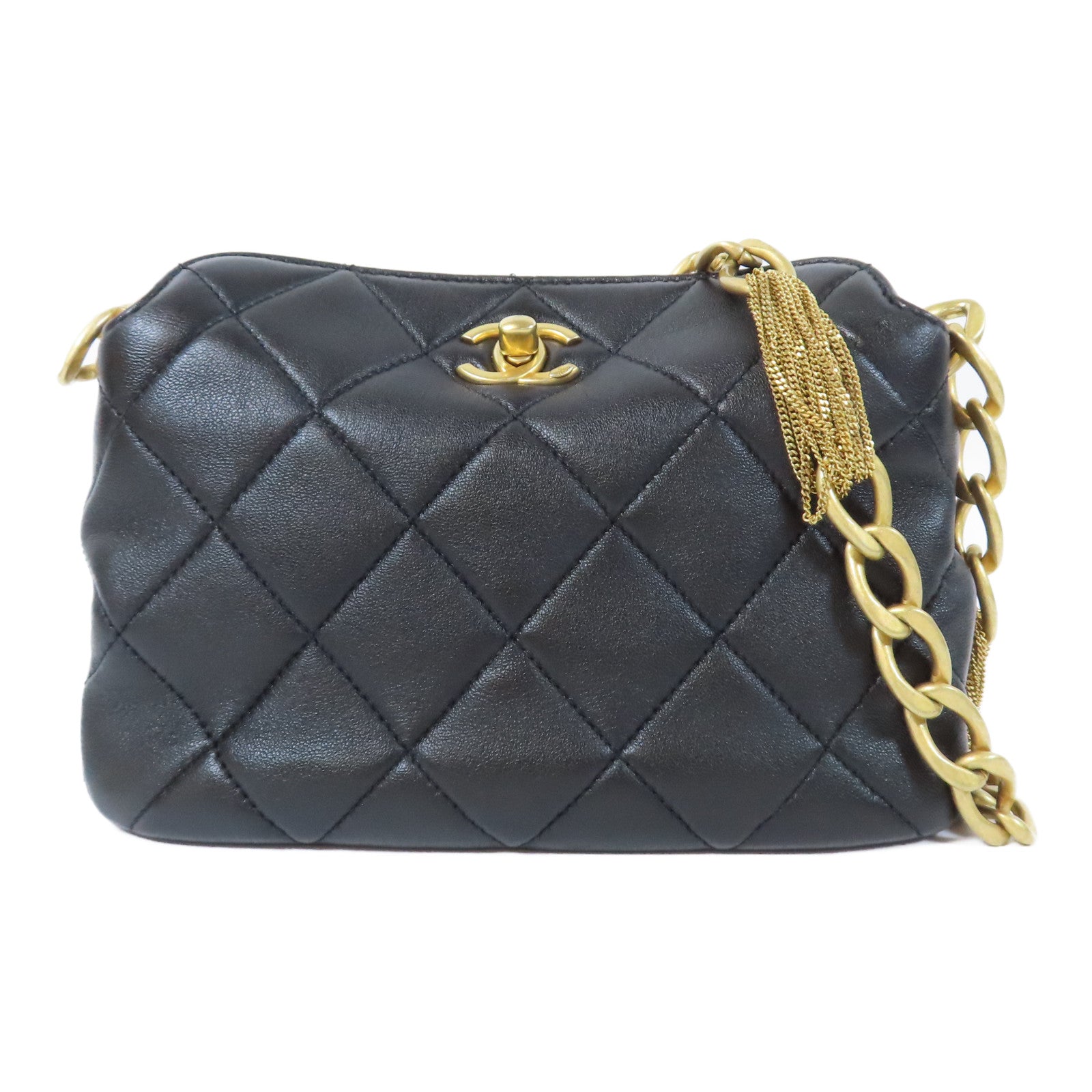 CHANEL 【激減優惠】菱格羊皮皮革Chain Shoulder Bag金扣鏈帶肩背袋黑色