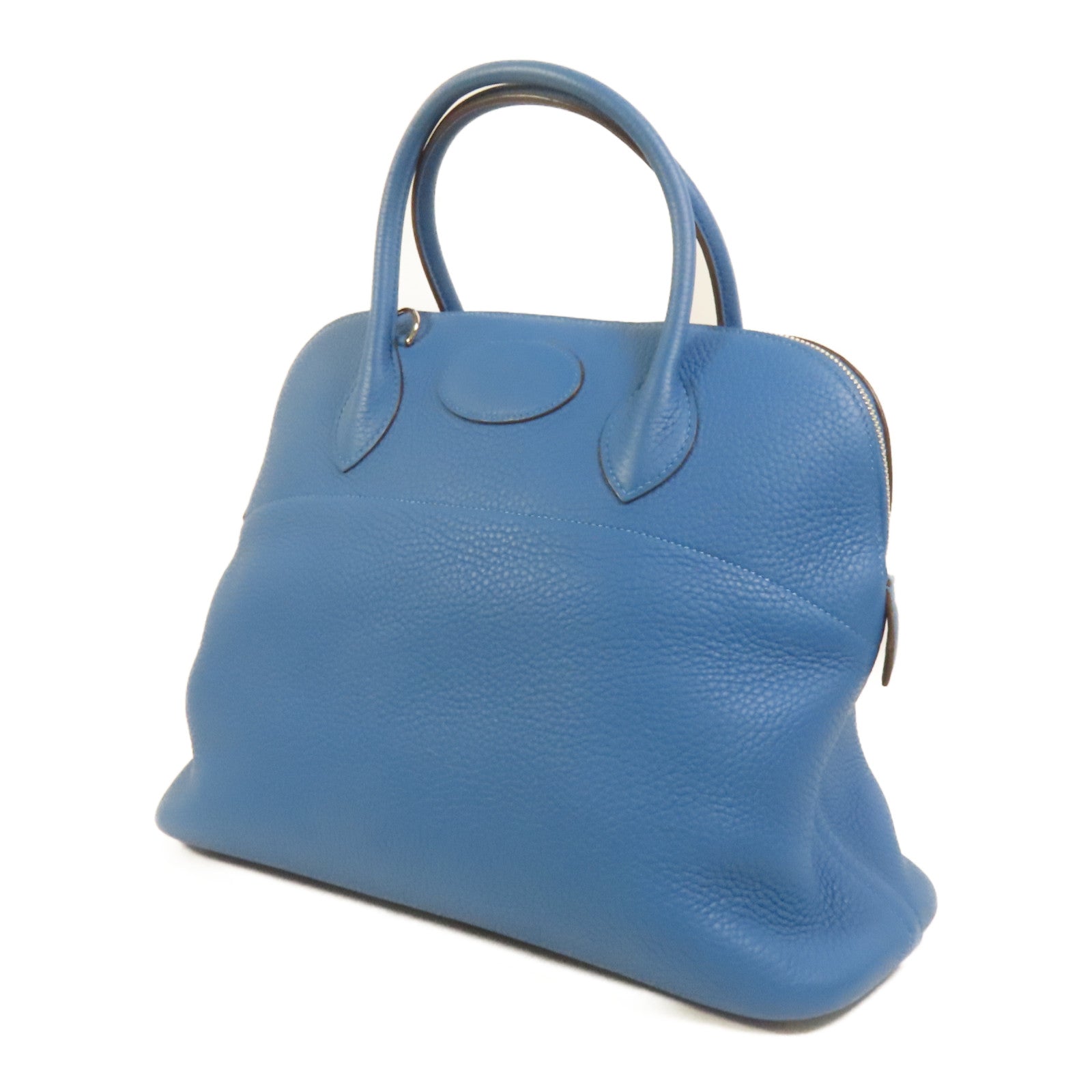 HERMES Clemence皮革Bolide 35銀扣手挽肩背兩用袋Bleu Izmir