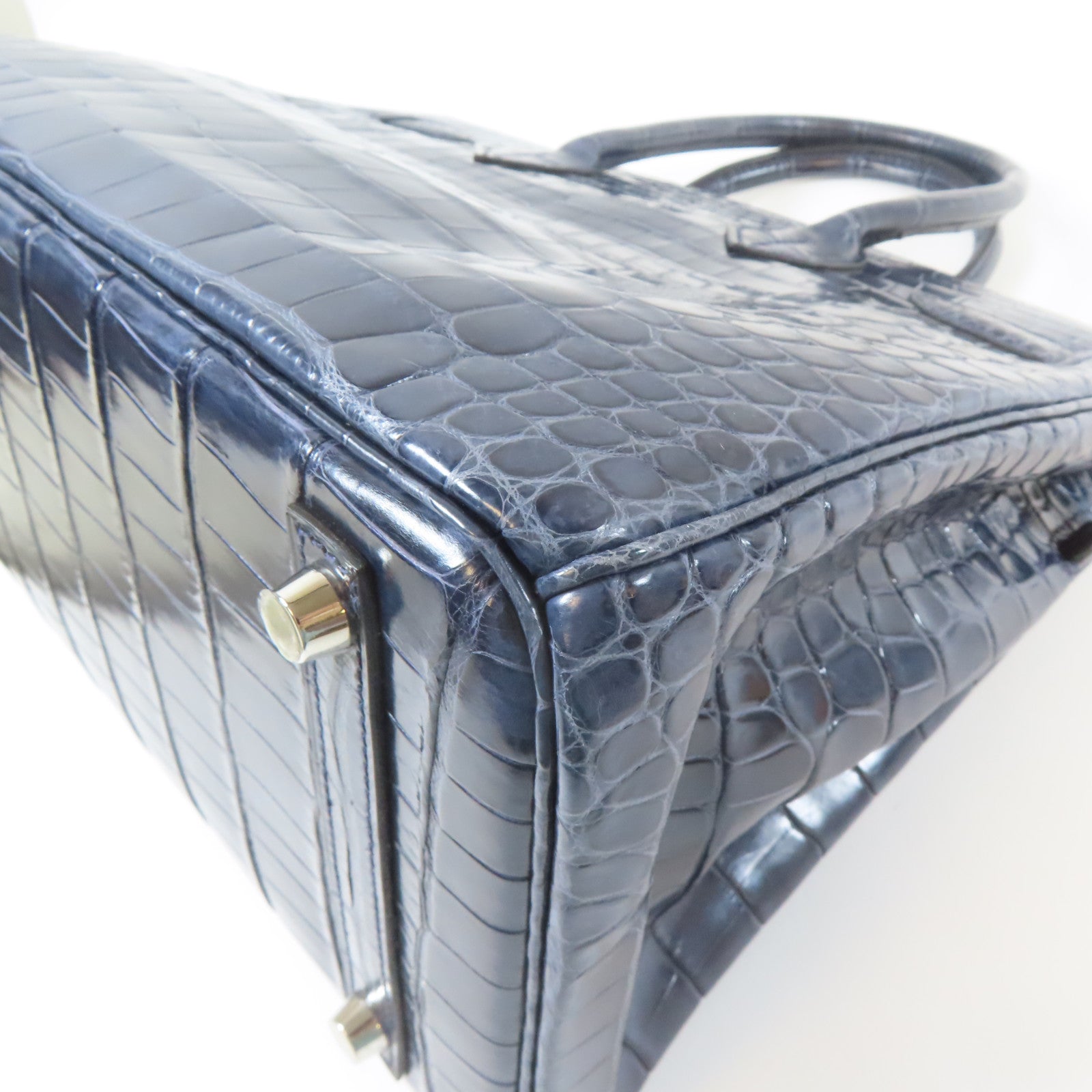 HERMES 鱷魚皮革Birkin 30銀扣手挽袋藍色