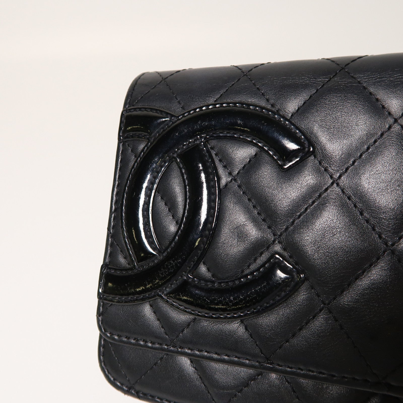 CHANEL 菱格牛皮皮革Cambon Wallet On Chain銀扣鏈帶肩背袋黑色
