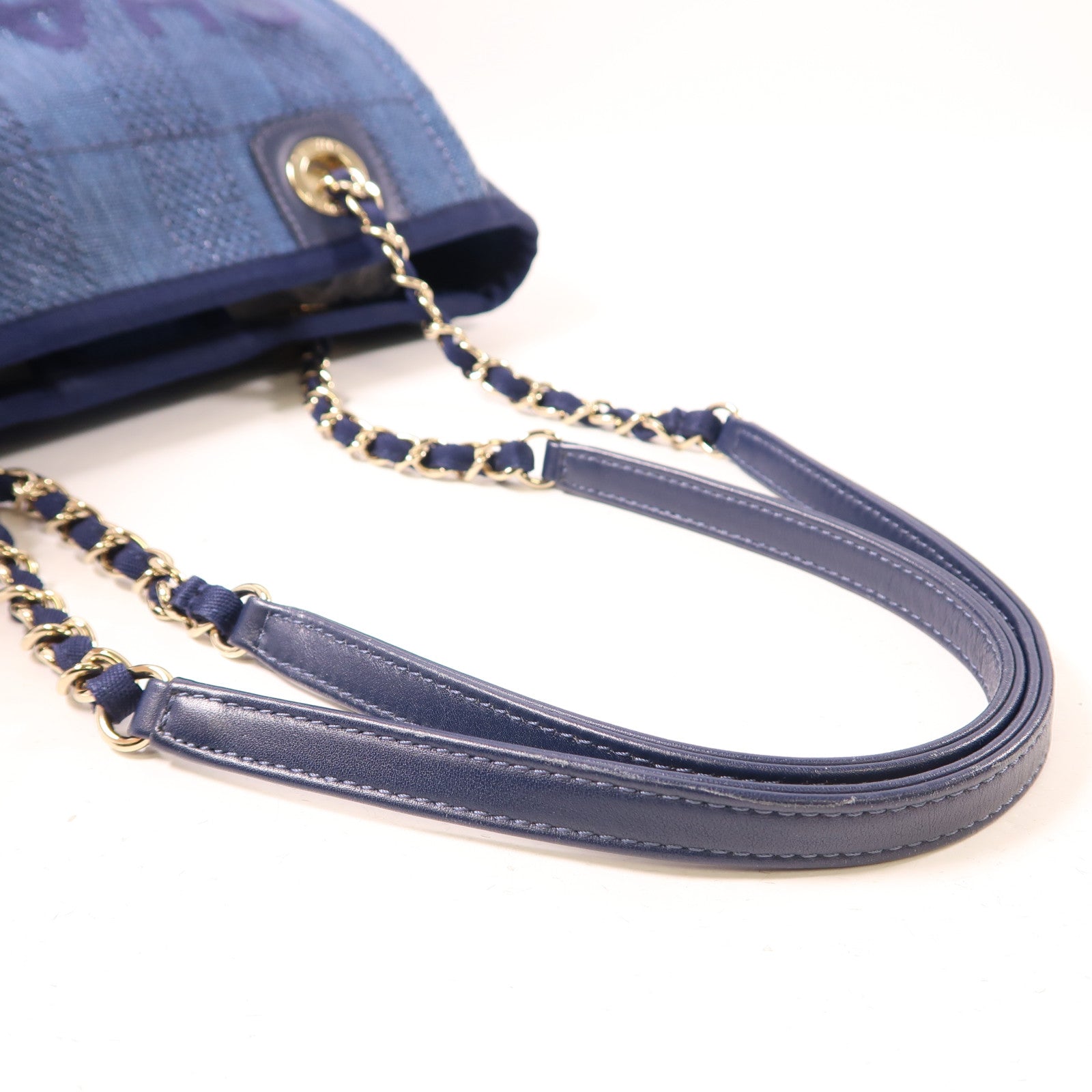 CHANEL 帆布Shoulder Bag金扣肩背袋深藍色