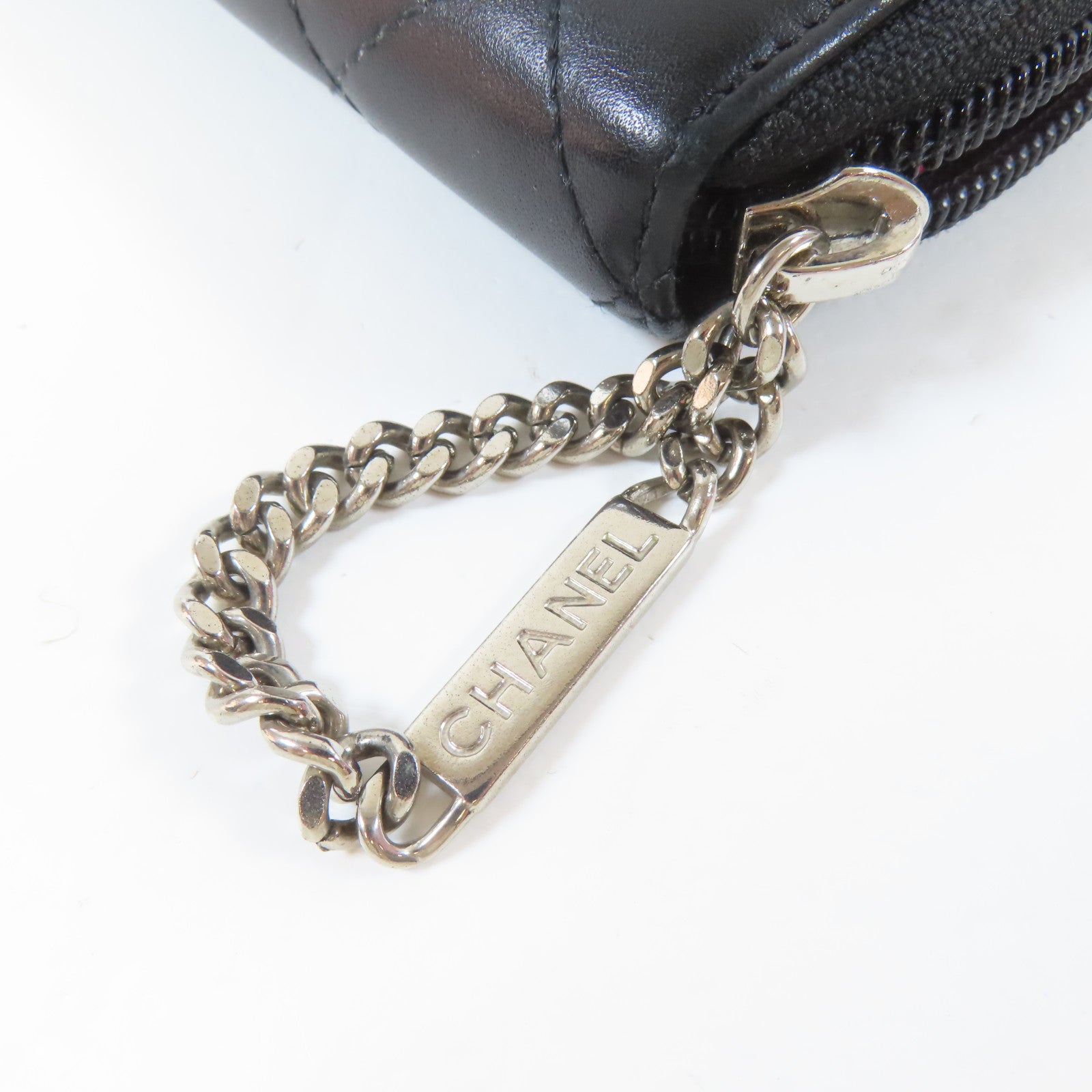 CHANEL 菱格牛皮皮革Cambon Long Wallet銀扣長錢包黑色