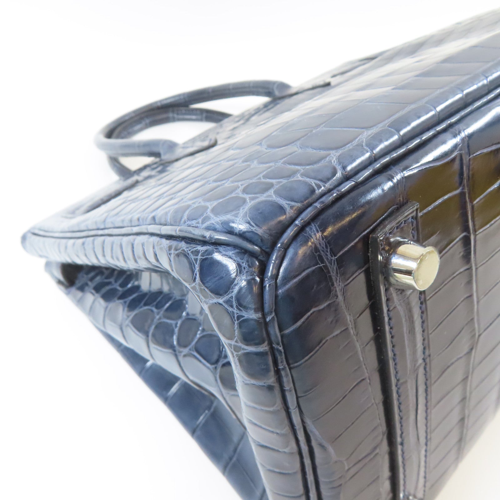 HERMES 鱷魚皮革Birkin 30銀扣手挽袋藍色