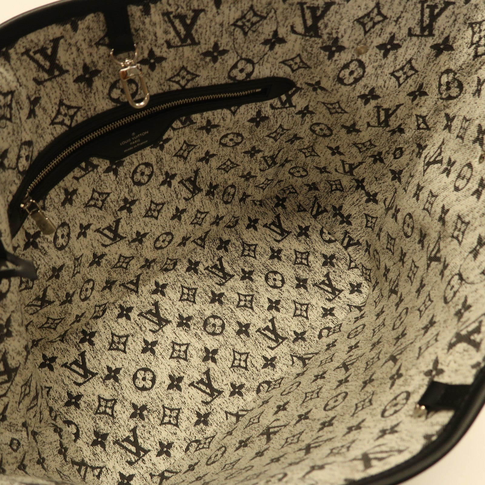 LOUIS VUITTON Monogram Jaquard Denim Neverfull MM銀扣手挽袋灰色/白色